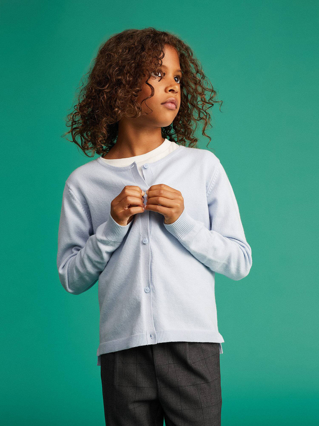 Mango Kids Girls Blue Solid Cardigan