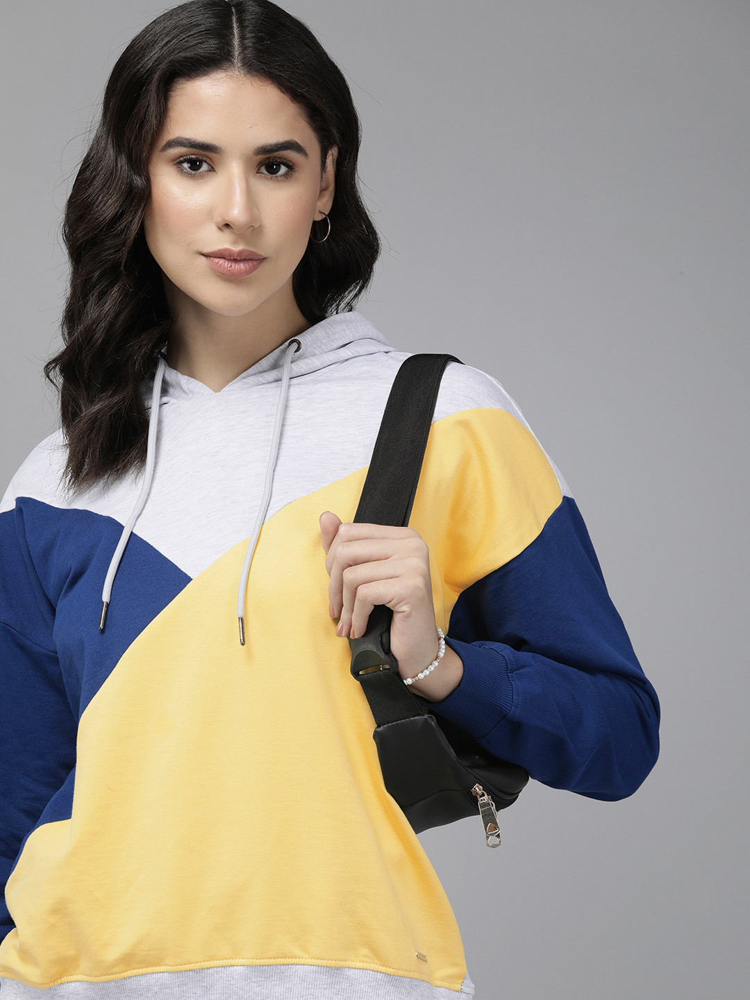 Van Heusen Women Colourblocked Hooded Sweatshirt