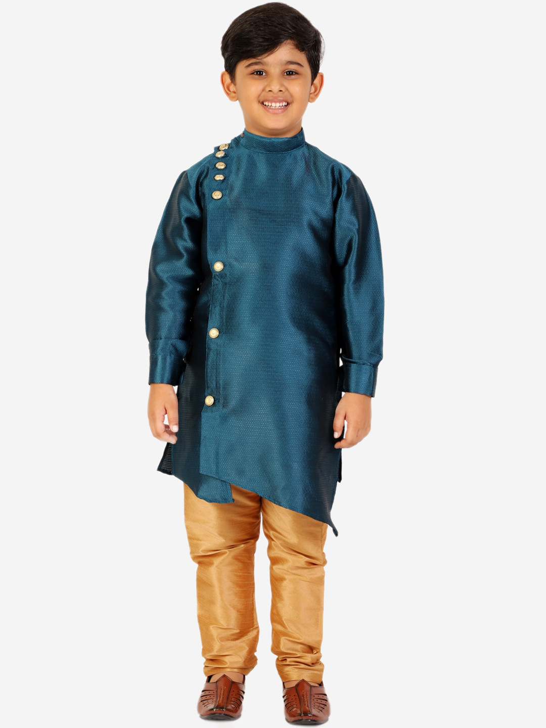 Pro-Ethic STYLE DEVELOPER Boys Green & Brown Jacquard Kurta Pajama Set