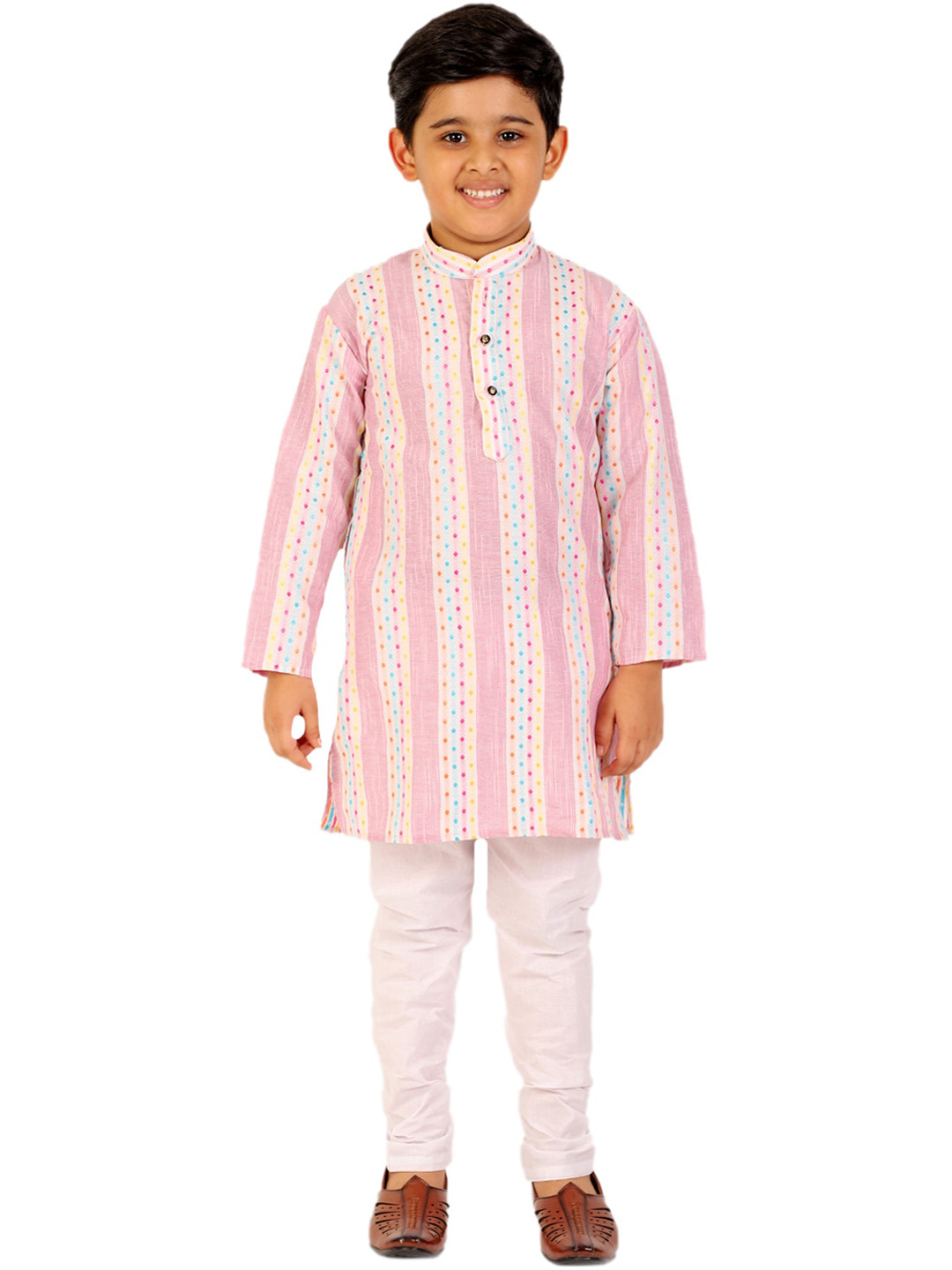 Pro-Ethic STYLE DEVELOPER Boys Pink & White Striped Kurta Pajama Set