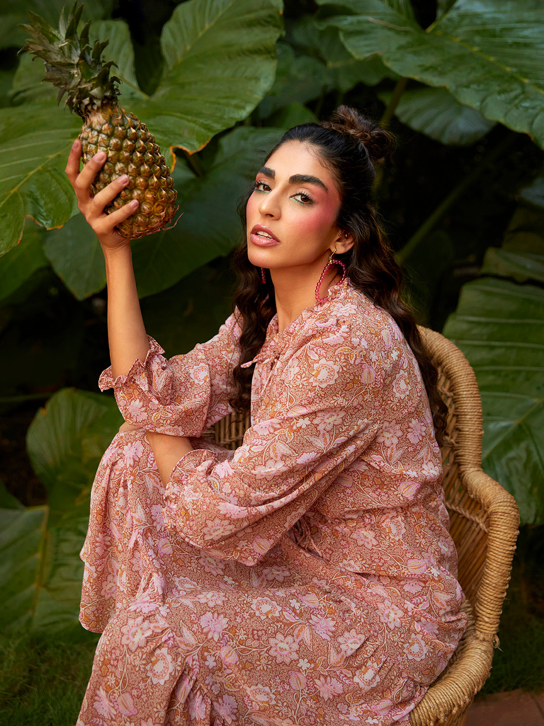 MANGO Brown & Pink Ethnic Motifs Maxi Dress