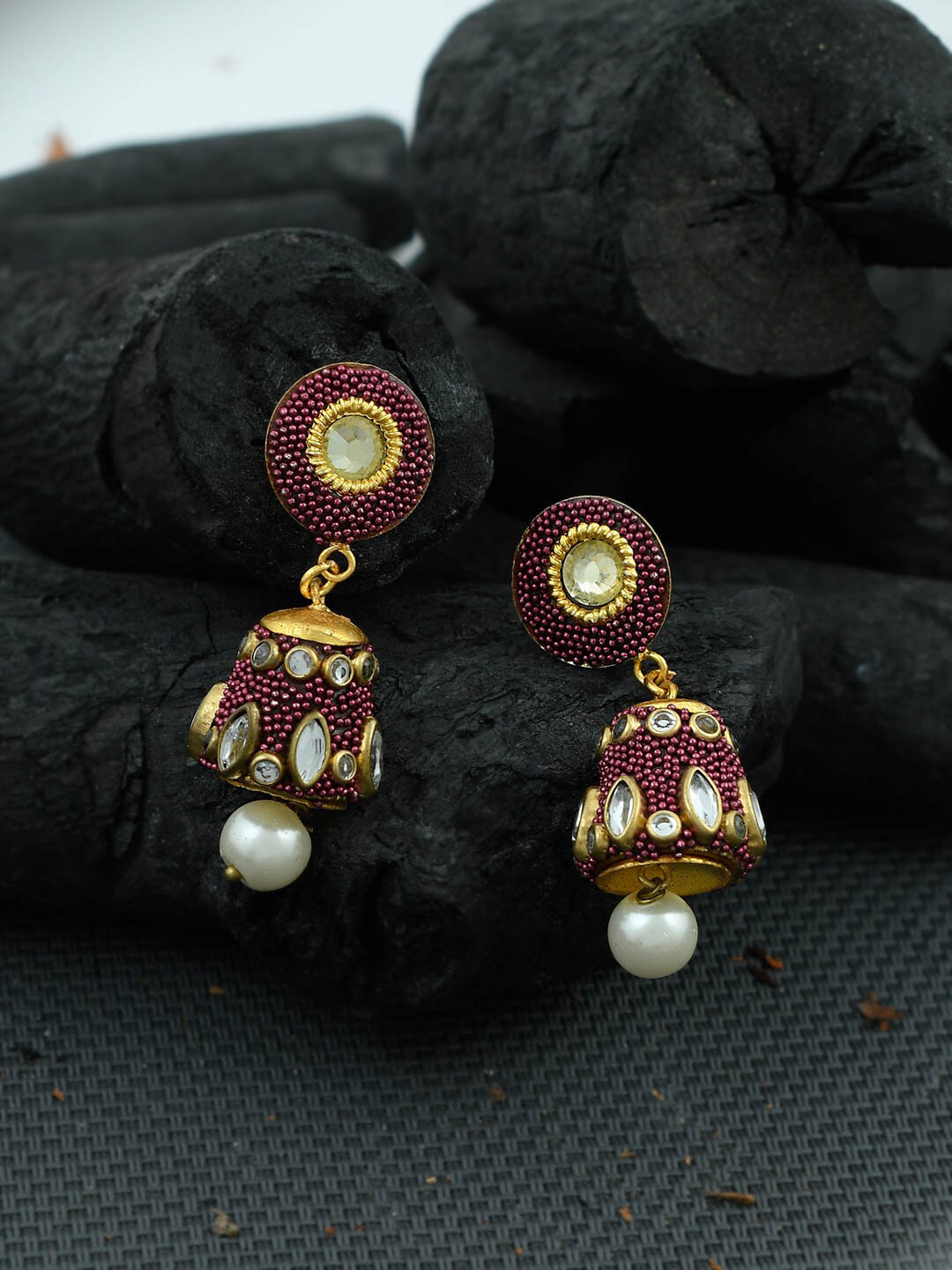 Silvermerc Designs Women Gold-Toned Dome Shaped Jhumka Earrings