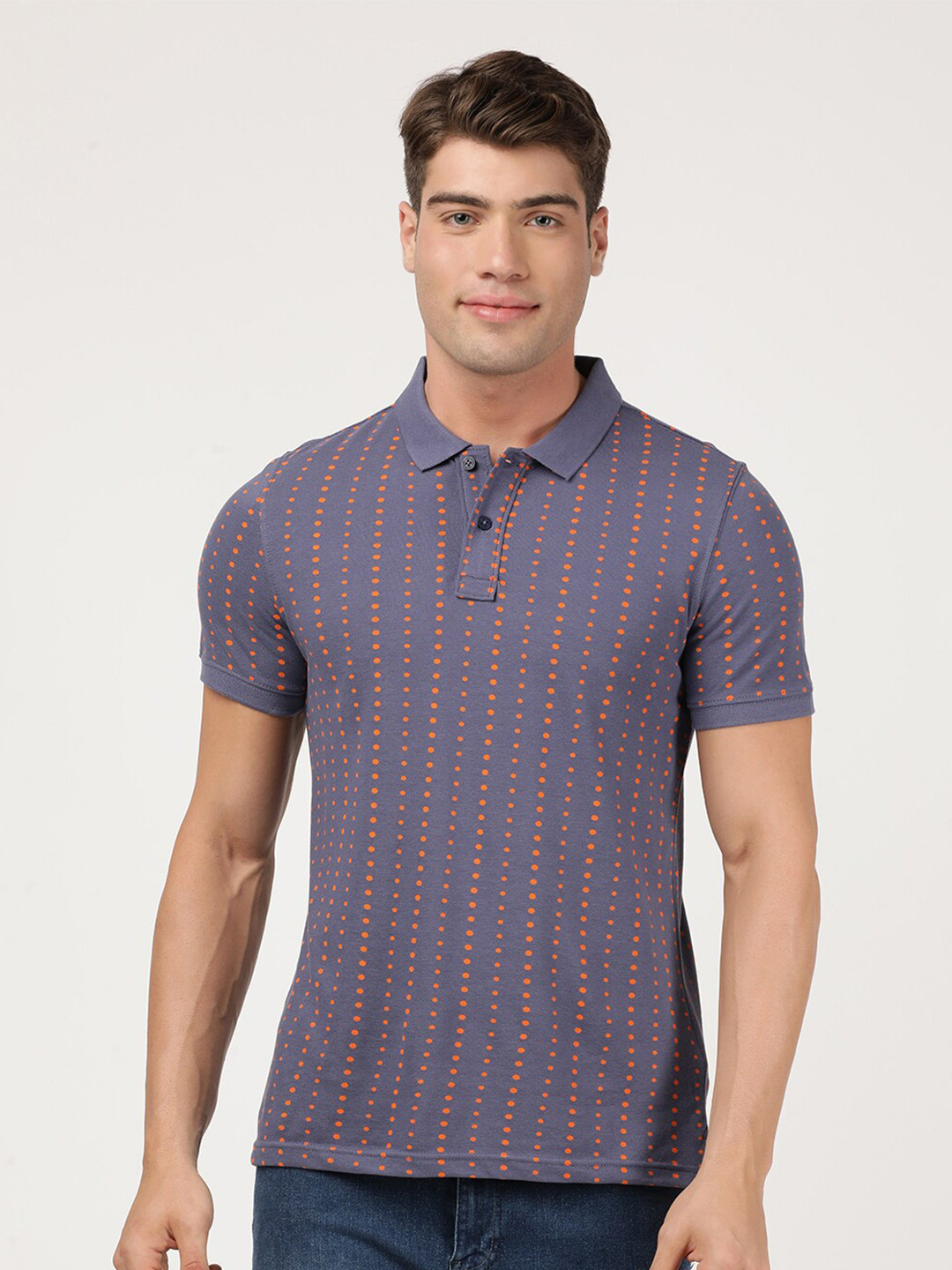 Lee Men Blue Striped Polo Collar Slim Fit T-shirt