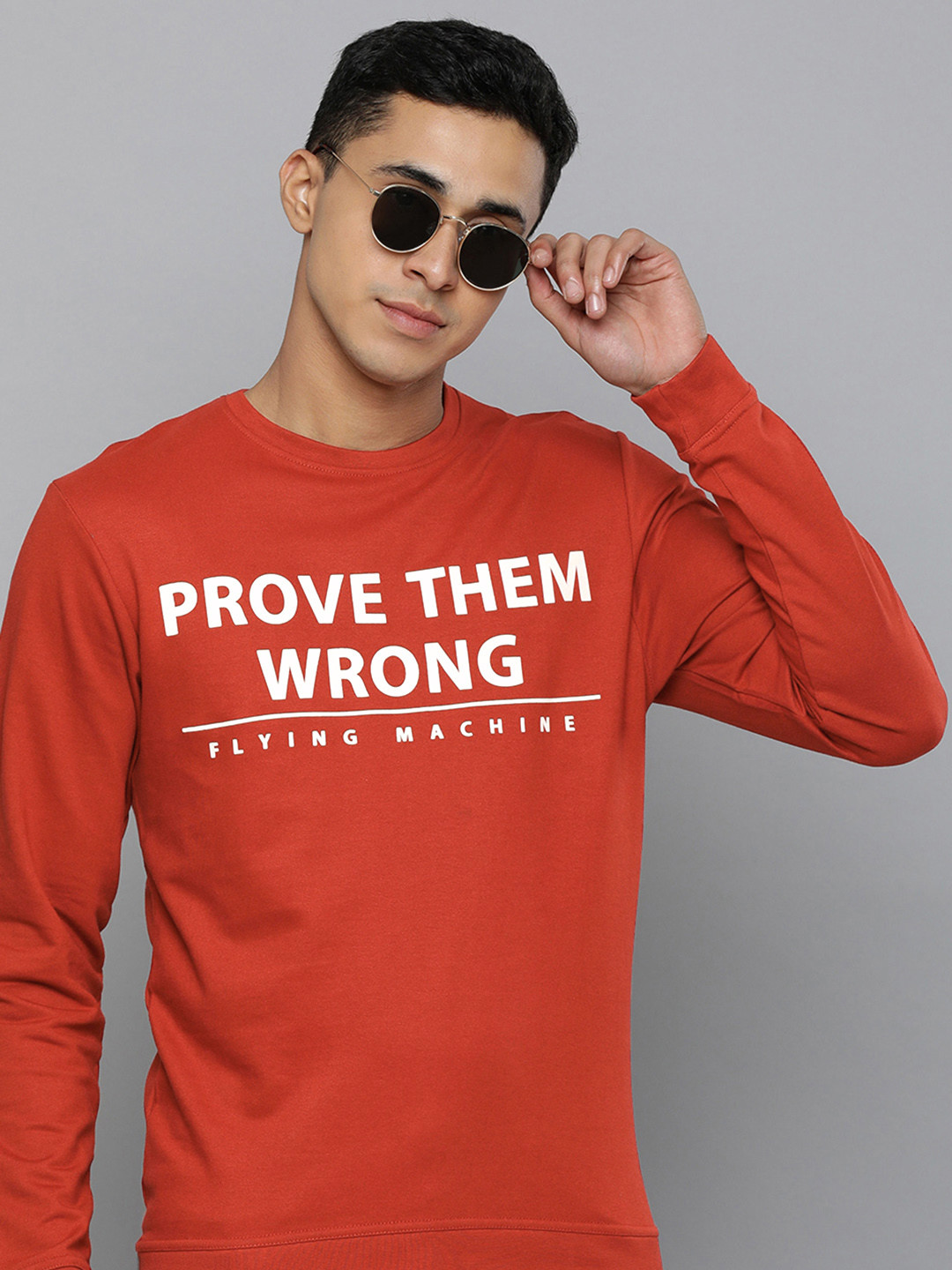 Flying Machine Men Rust Printed Pure Cotton Sweatshirt