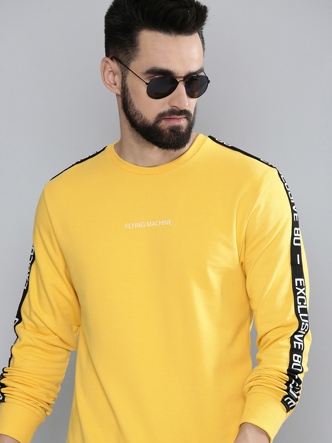 Flying Machine Men Yellow Pure Cotton Sweatshirt