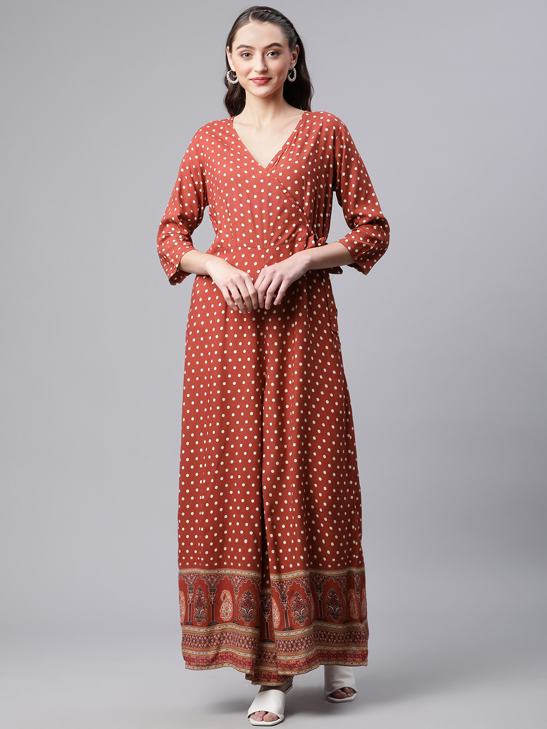 Divena Maroon Printed Basic Jumpsuit