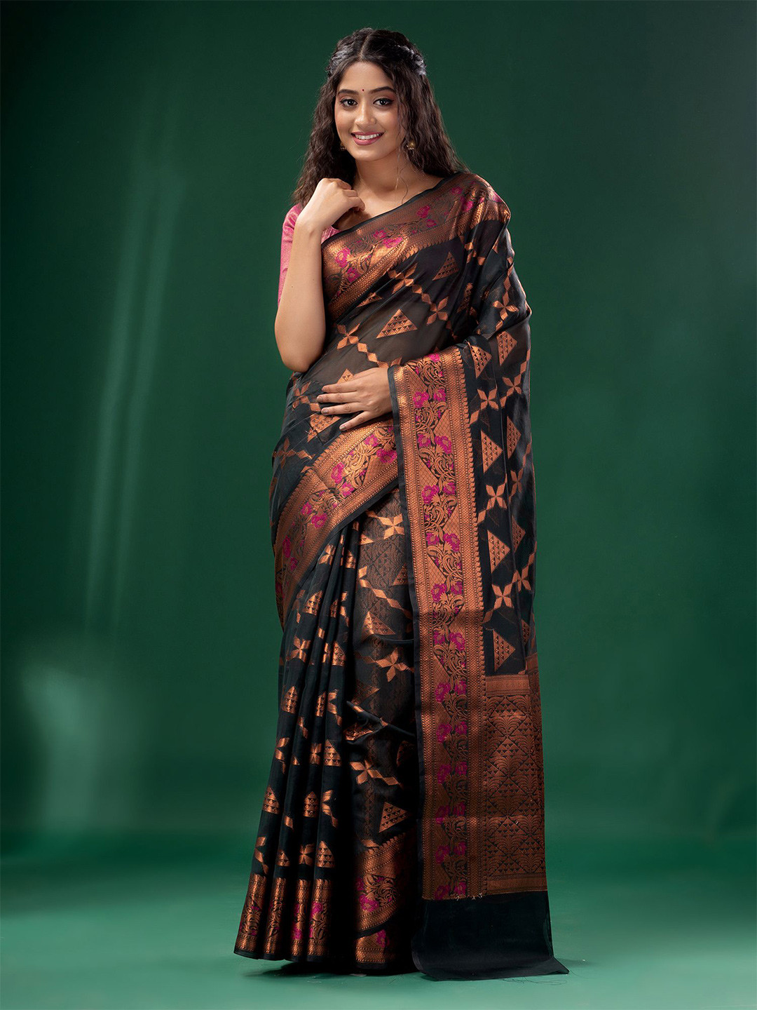 Charukriti Green Woven Design Zari Silk Cotton Saree