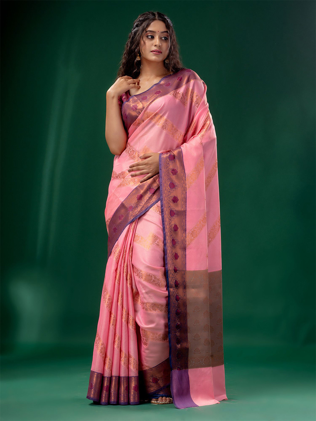 Charukriti Pink & Violet Woven Design Silk Cotton Saree