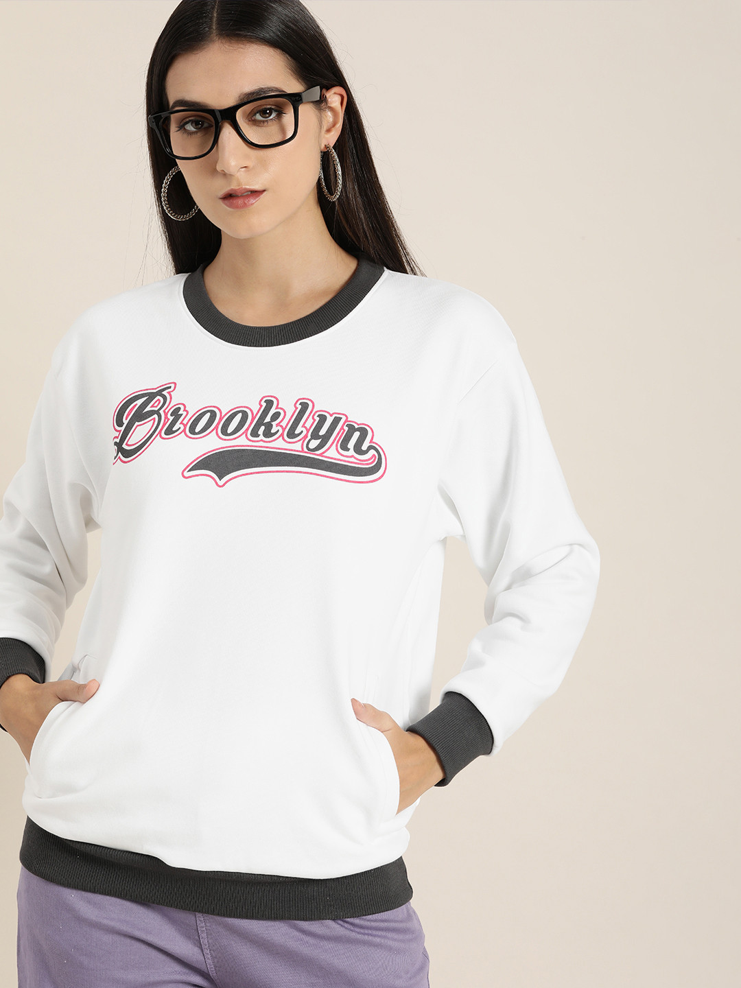 DILLINGER Women White Printed Oversized Sweatshirt
