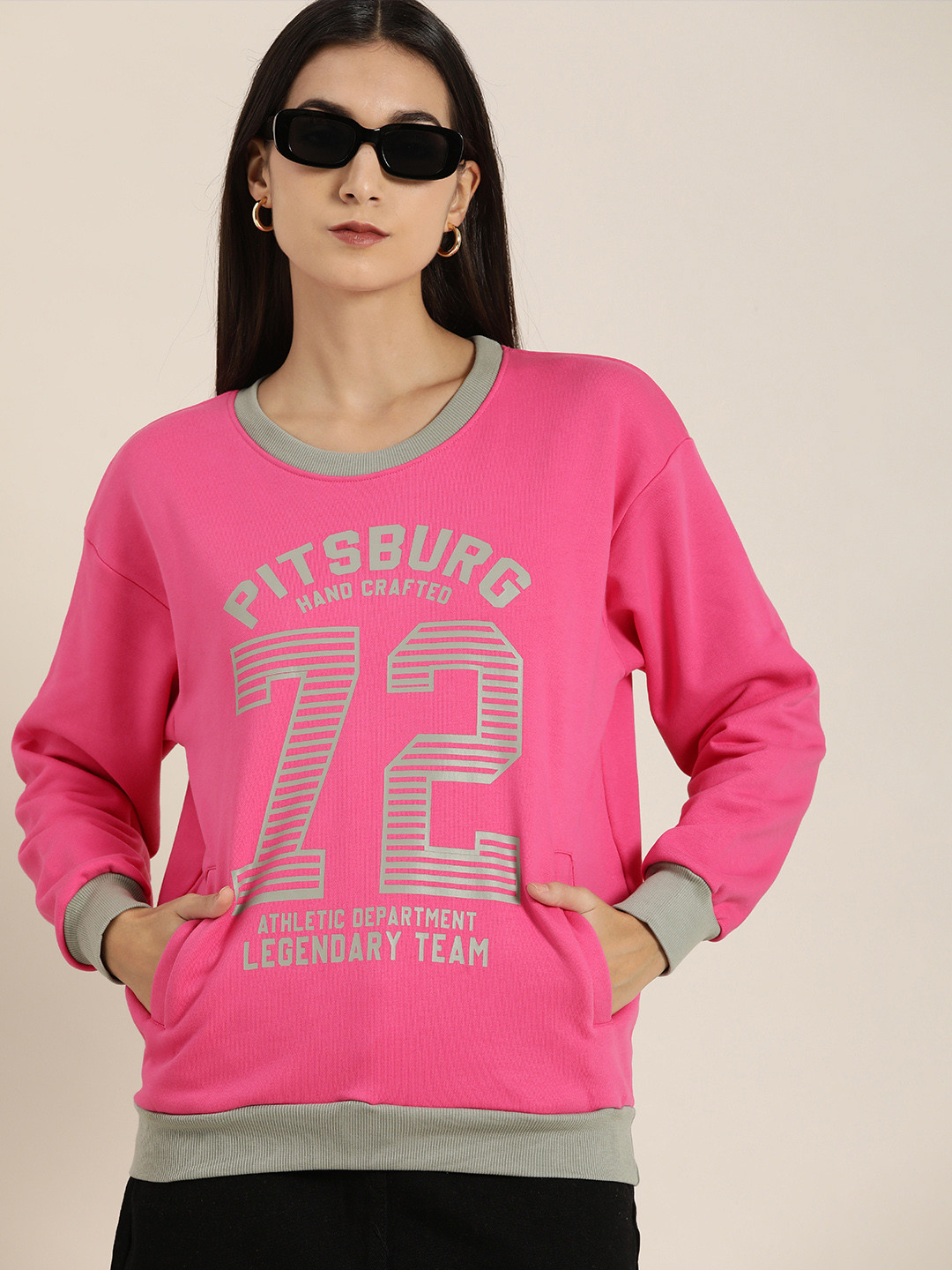 DILLINGER Women Pink Printed Oversized Sweatshirt