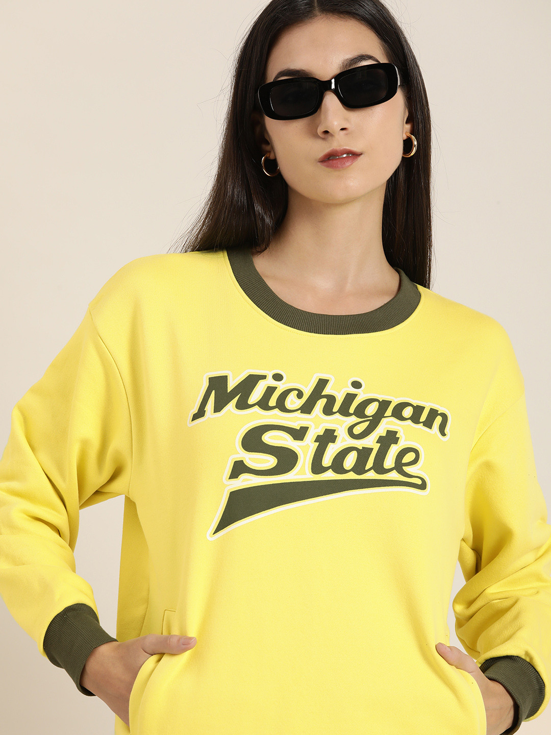 DILLINGER Women Yellow Printed Oversized Sweatshirt