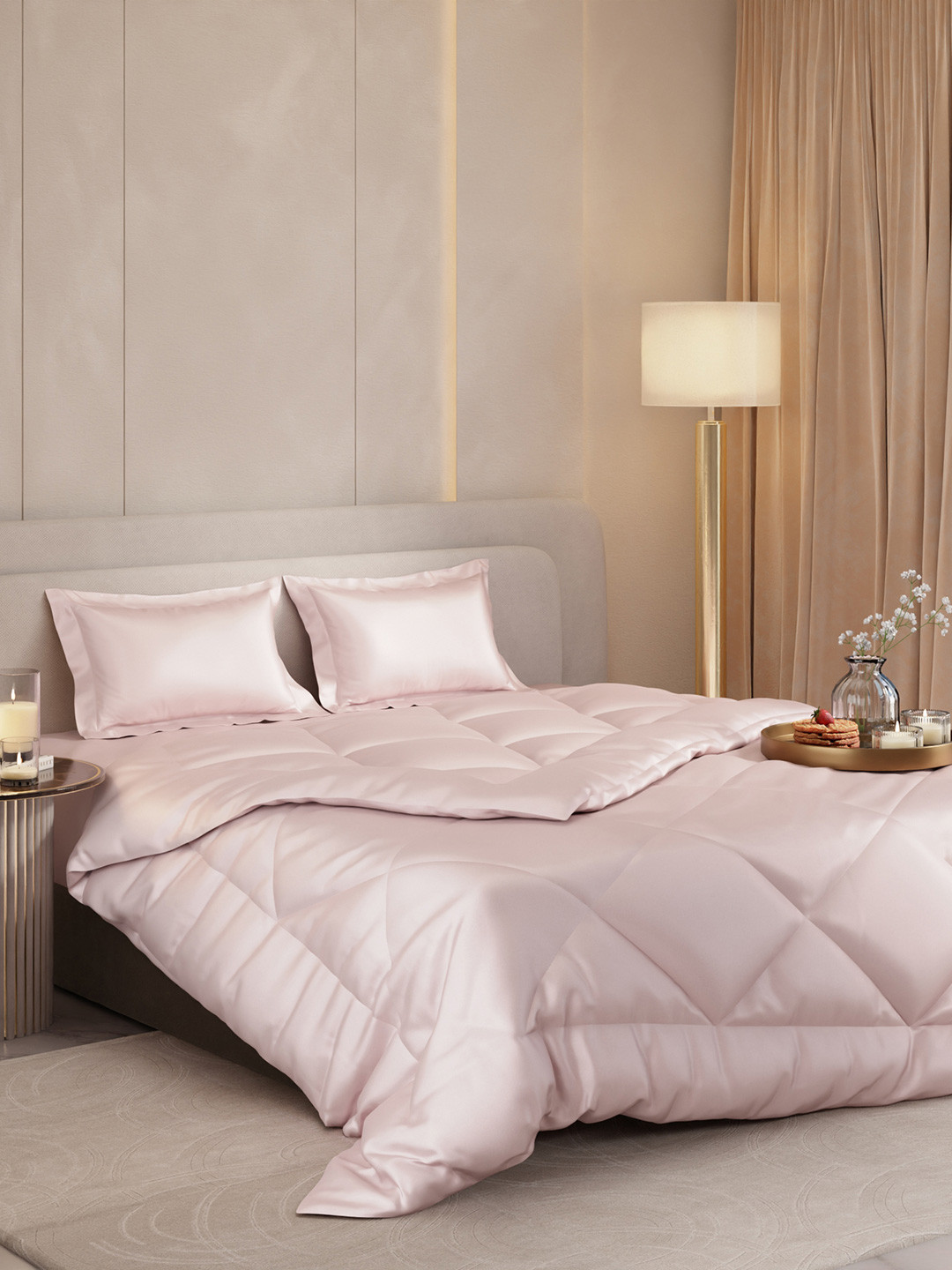 Stoa Paris Date Night Collection Pink Solid AC Room 150 GSM Double Bed Satin Comforter