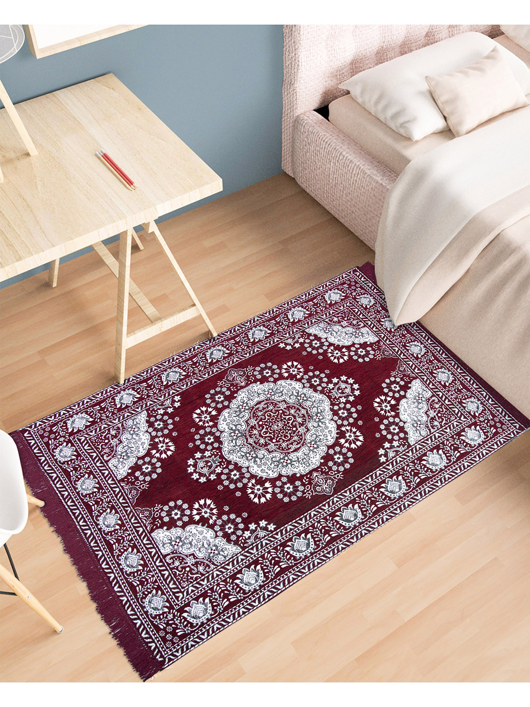 AAZEEM Maroon Abstract Velvet Carpet