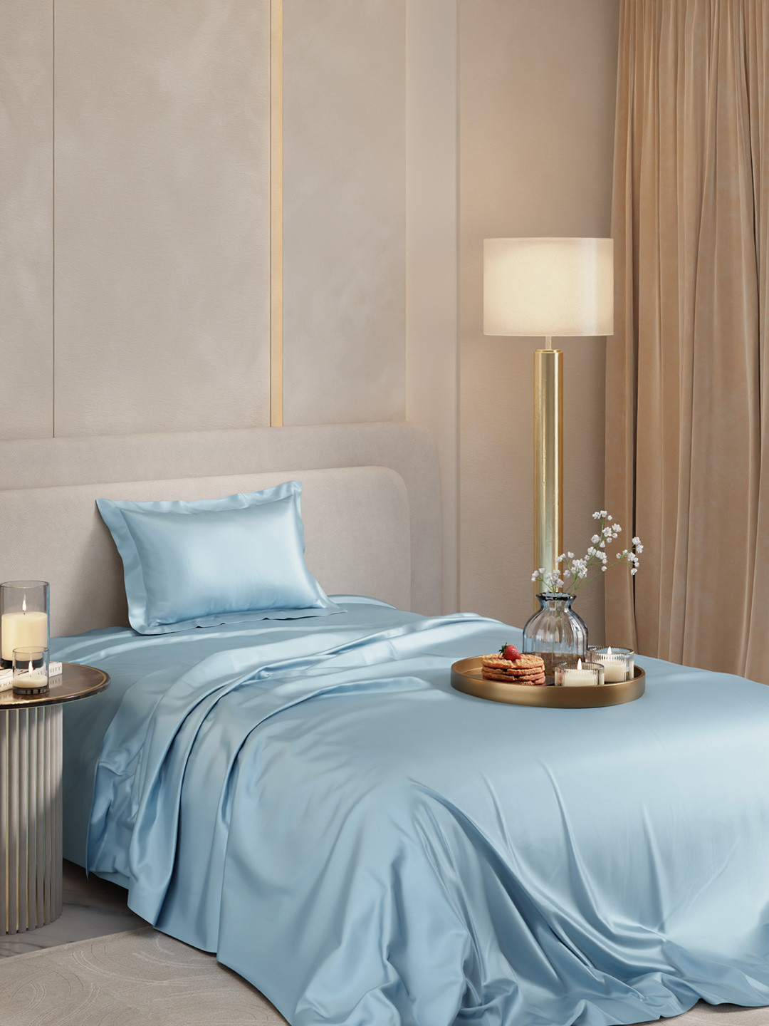 Stoa Paris Date Night Collection Blue 300 TC Single Fine Bedsheet -90 x 60 inches