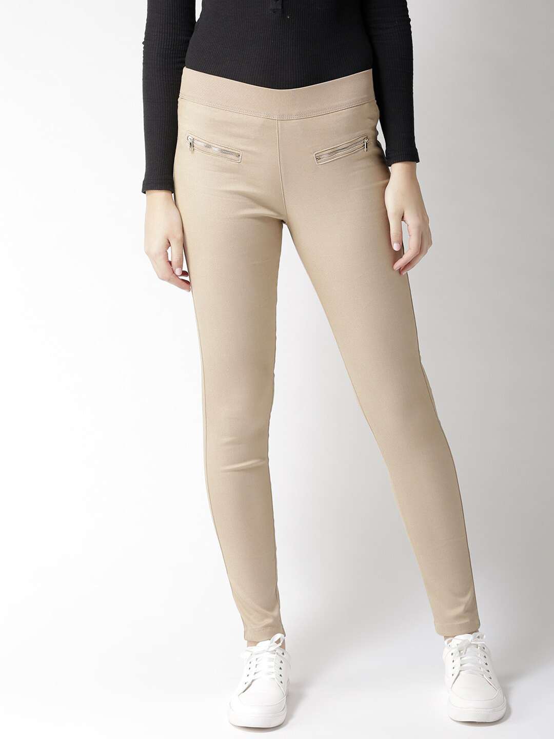 Xpose Women Beige Solid Skinny-Fit High-Rise Treggings