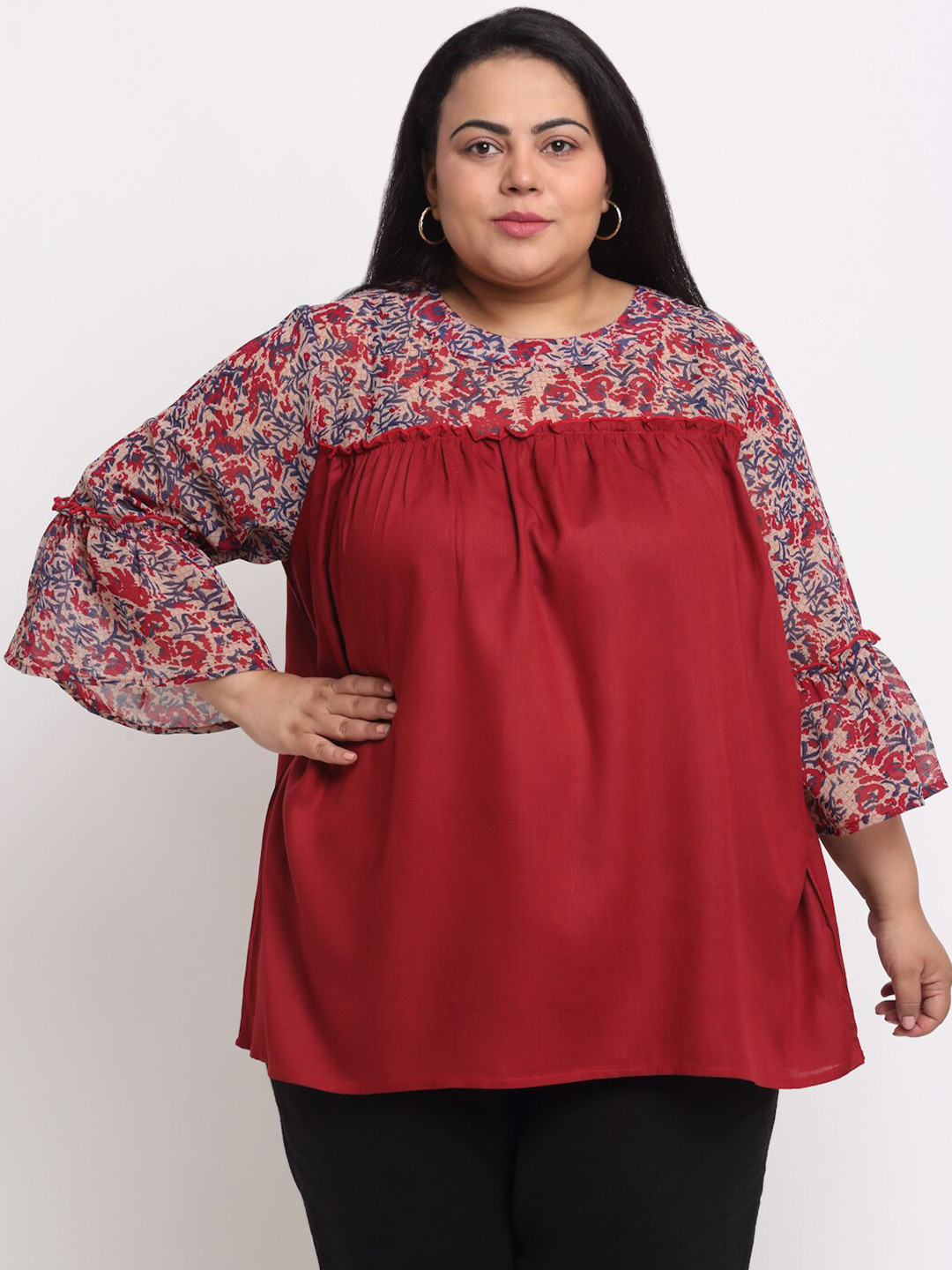 sindrellastorie Plus-Size Rust & Beige Floral Print Top