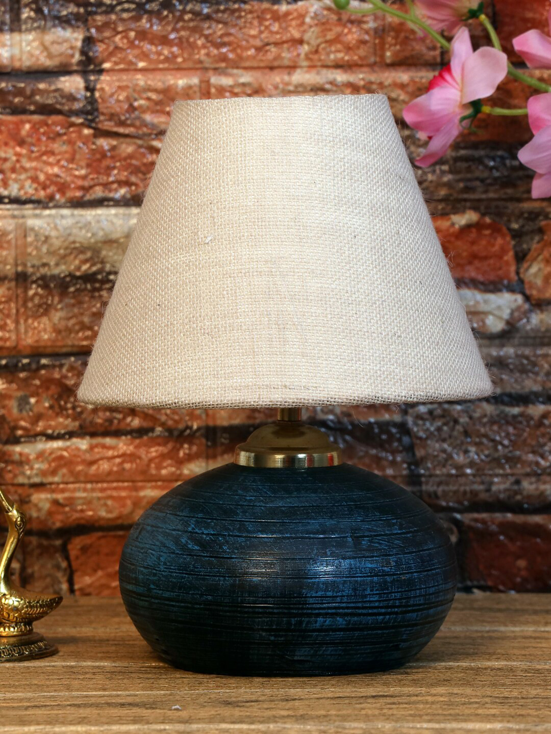 foziq Blue & Cream Solid Table Lamp