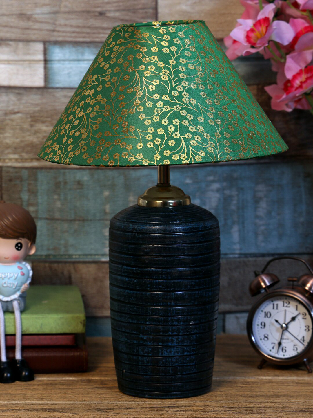 foziq  Blue & Green Printed Table Lamps With Shade