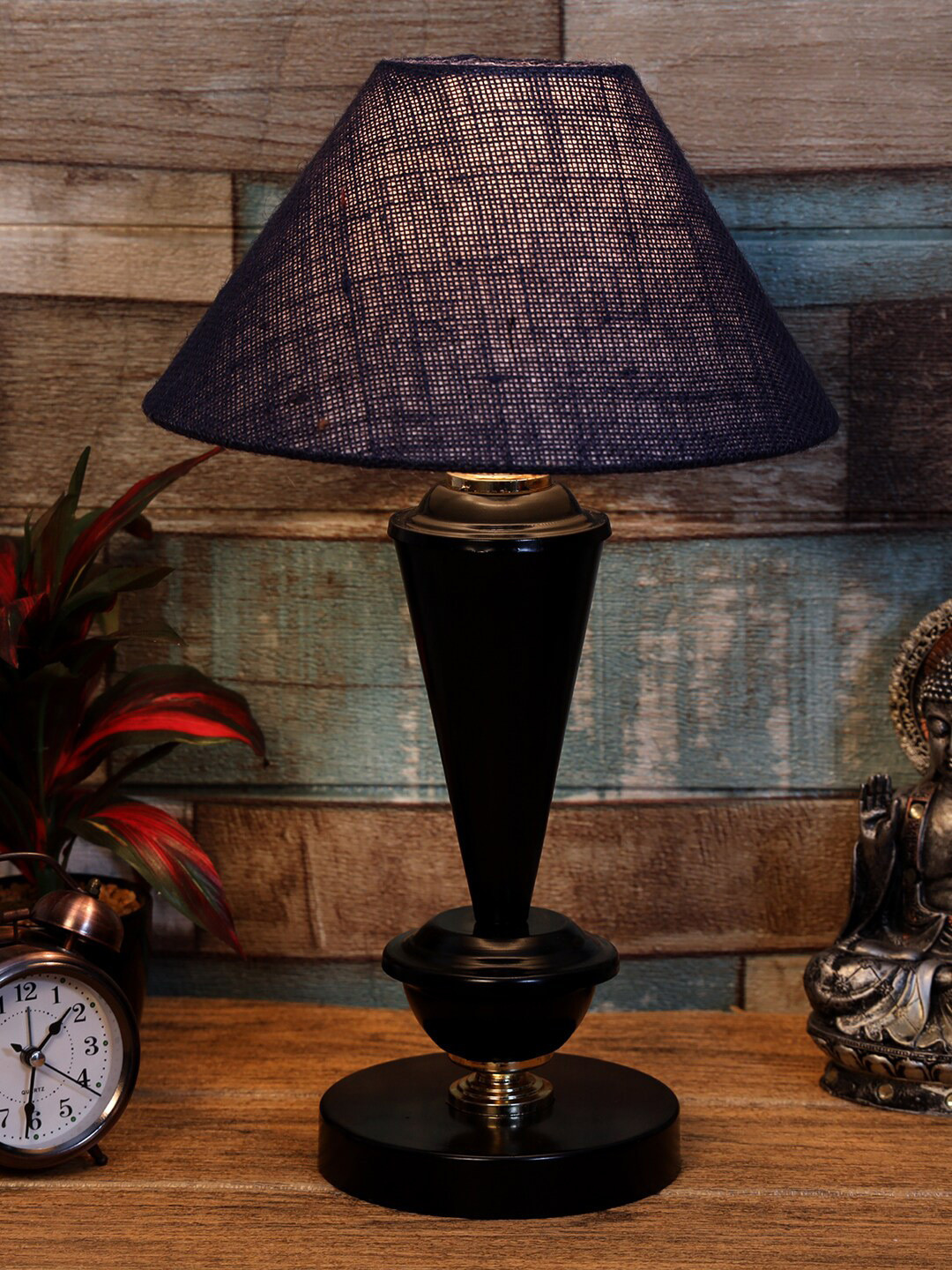 foziq Blue Unisex Solid Triangle Table Lamp