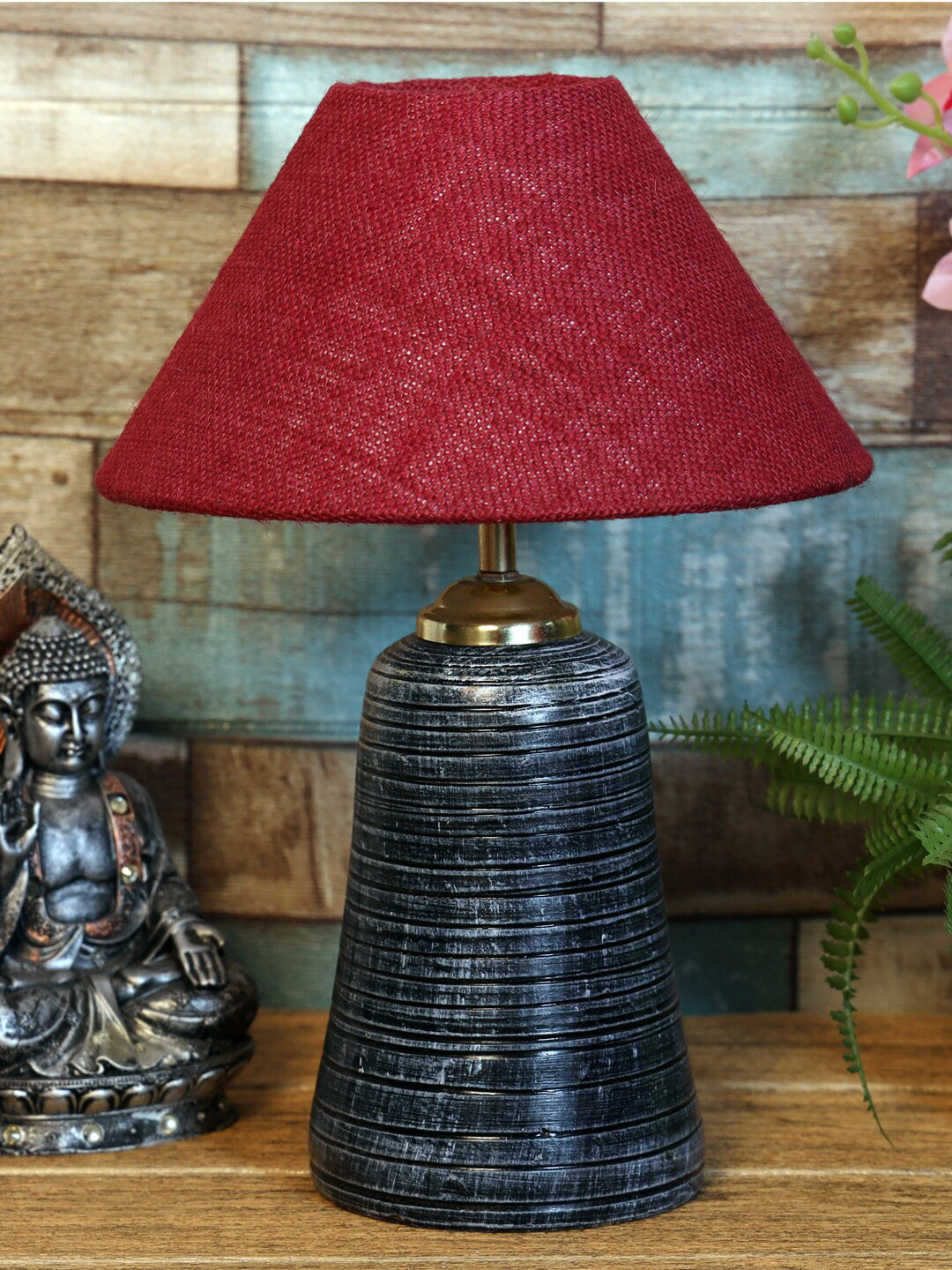 foziq Grey & Red Solid Table Lamp