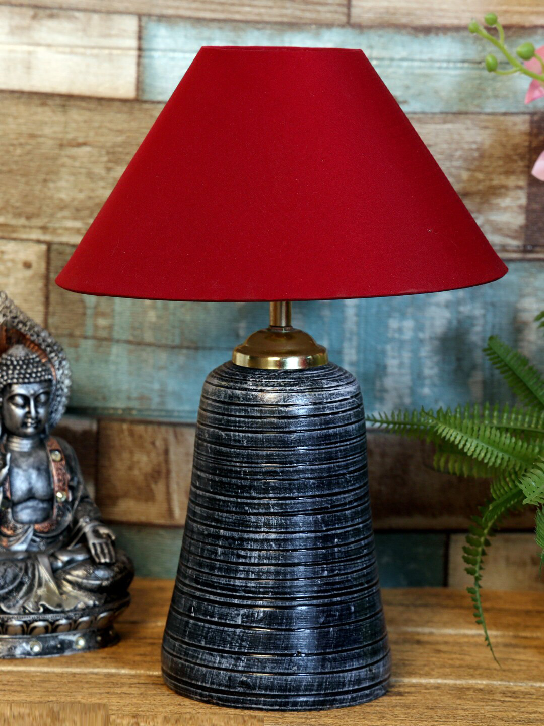 foziq Grey & Red Solid Contemporary Table Lamp