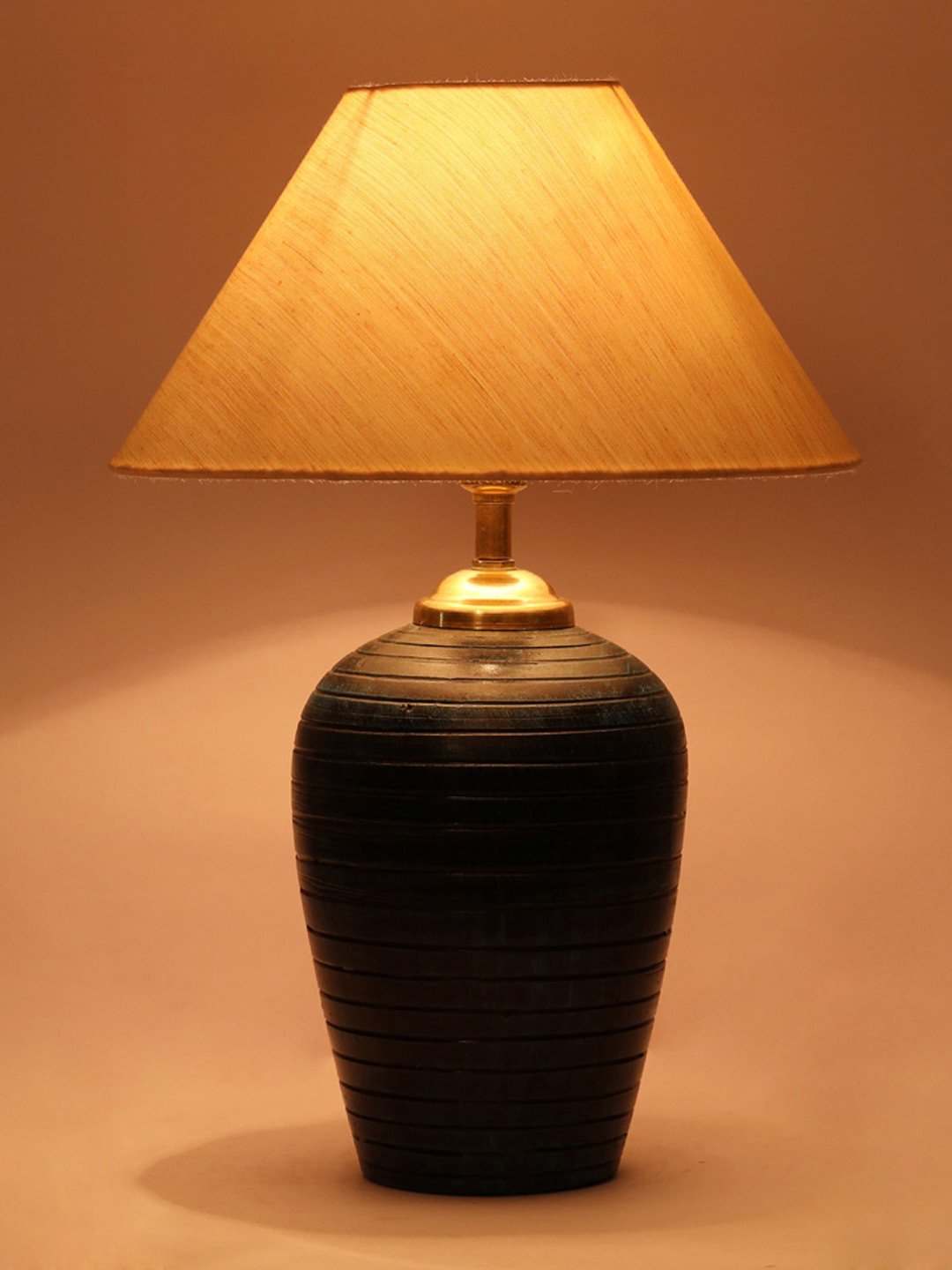 foziq Blue & Cream Colored Printed Table Lamp