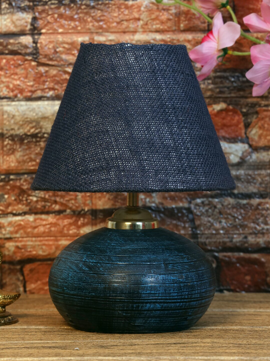foziq Blue Textured Terracotta  Triangle Table Lamps