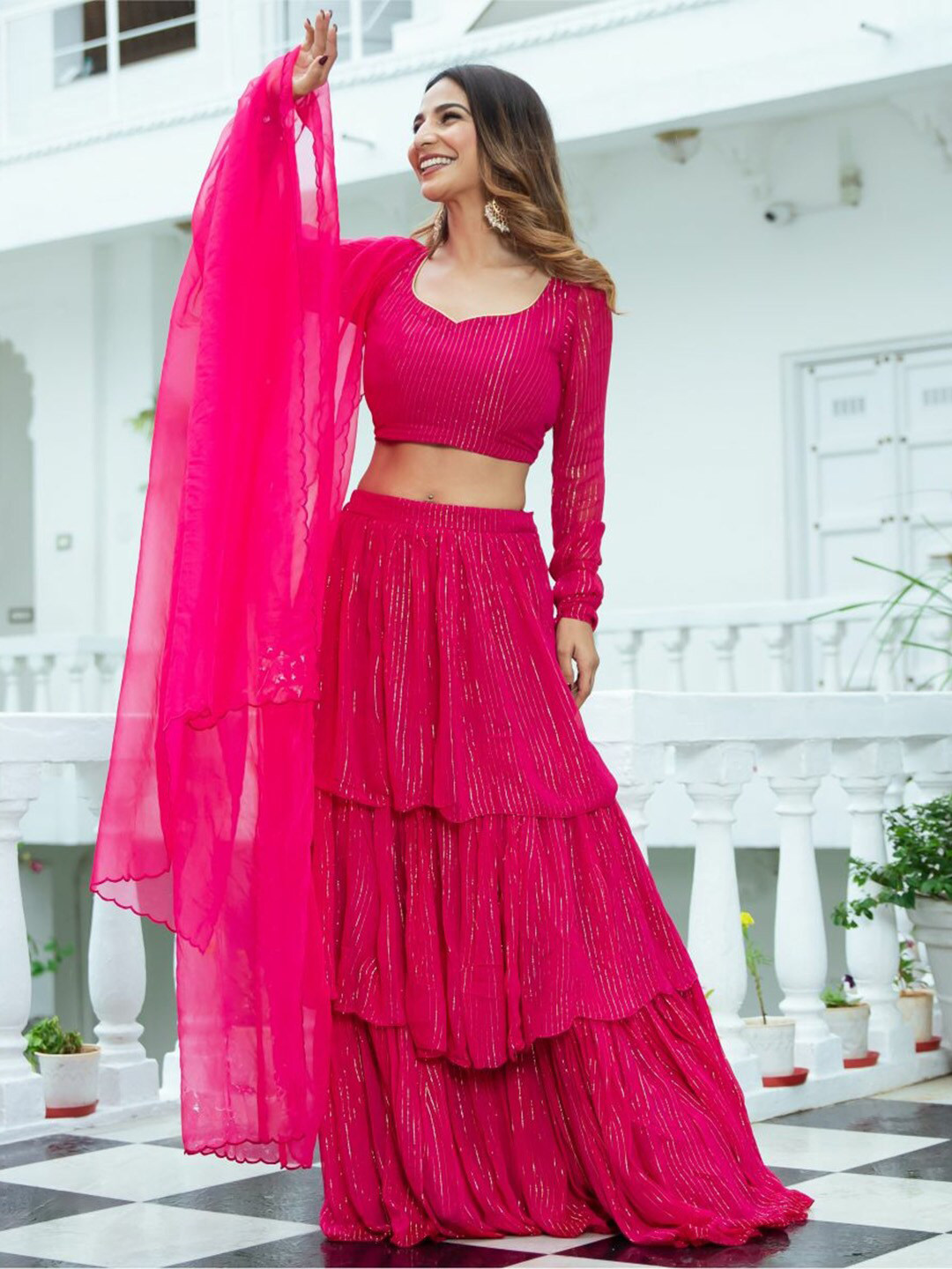 Lavanya The Label Pink & Gold-Toned Ready to Wear Lehenga & Blouse With Dupatta