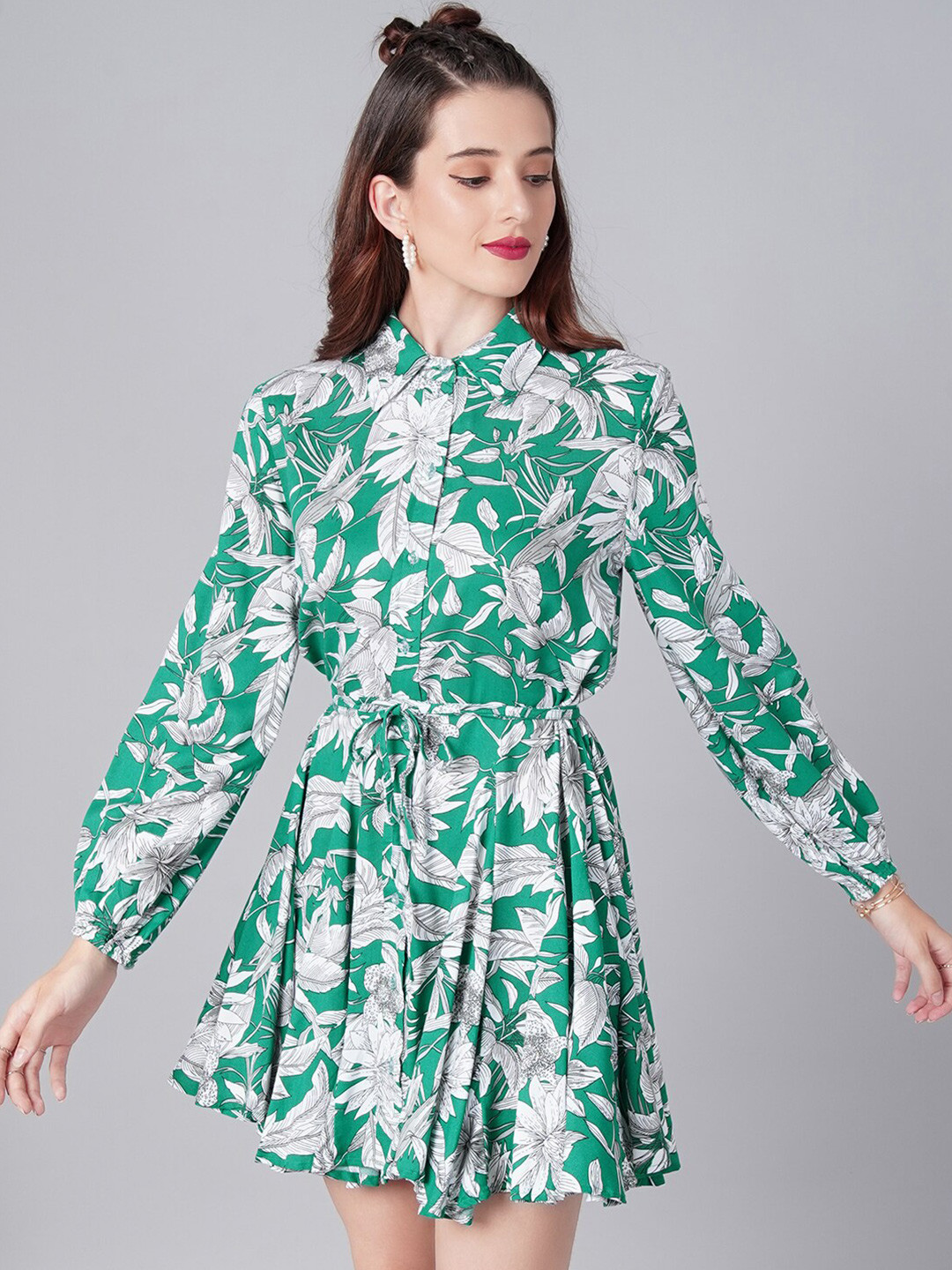 Cation Women Green & Grey Floral Dress