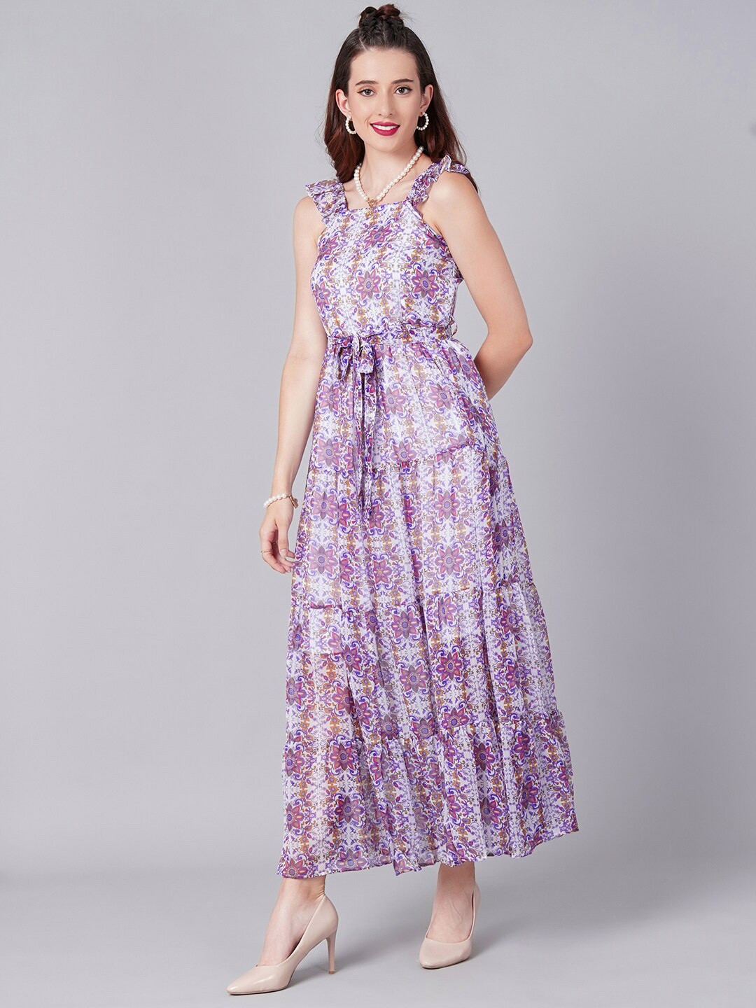 Cation Women Purple Floral Chiffon Maxi Dress