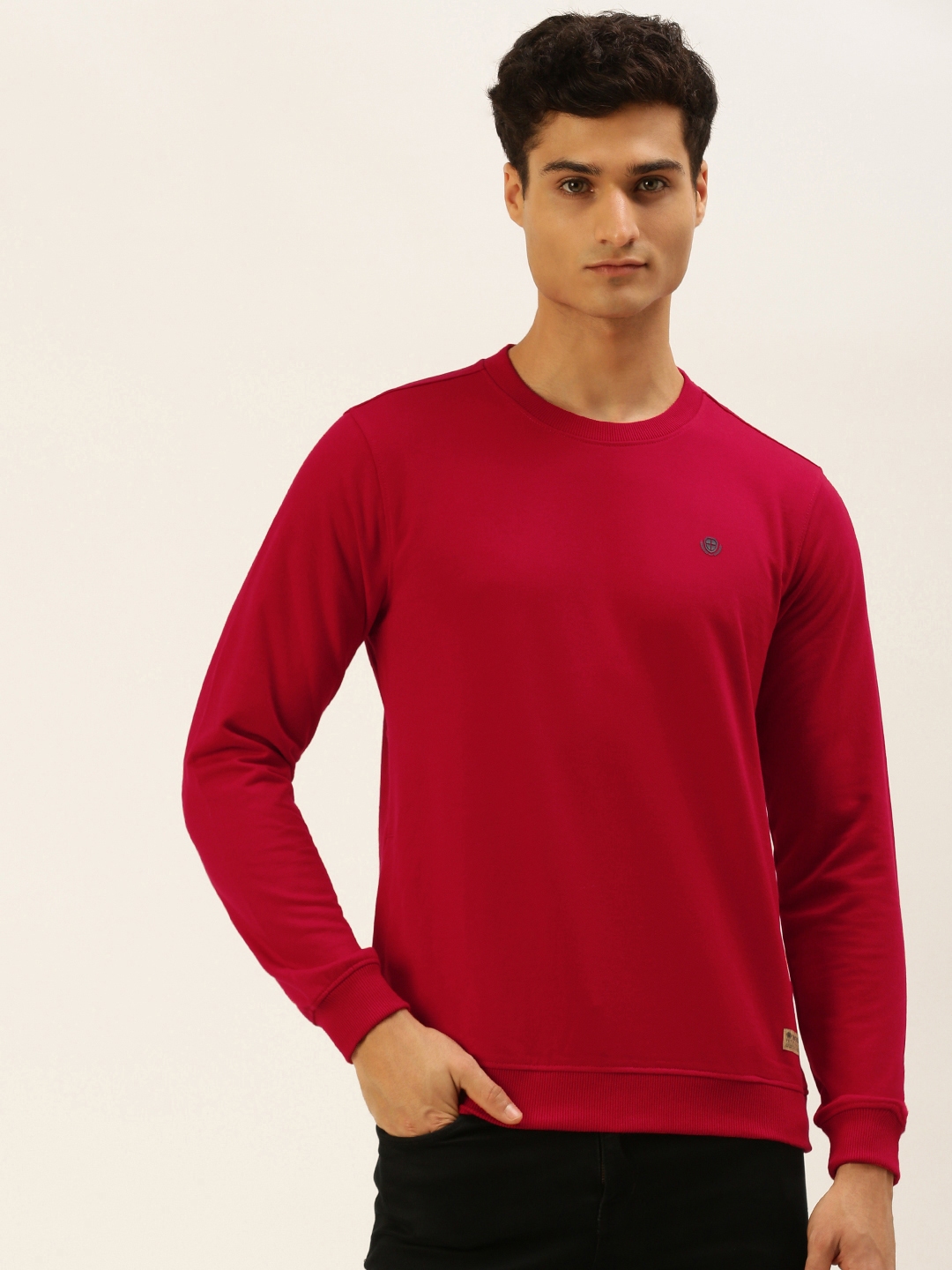 Buy PETER ENGLAND UNIVERSITY Men Maroon Solid Brand Logo Applique