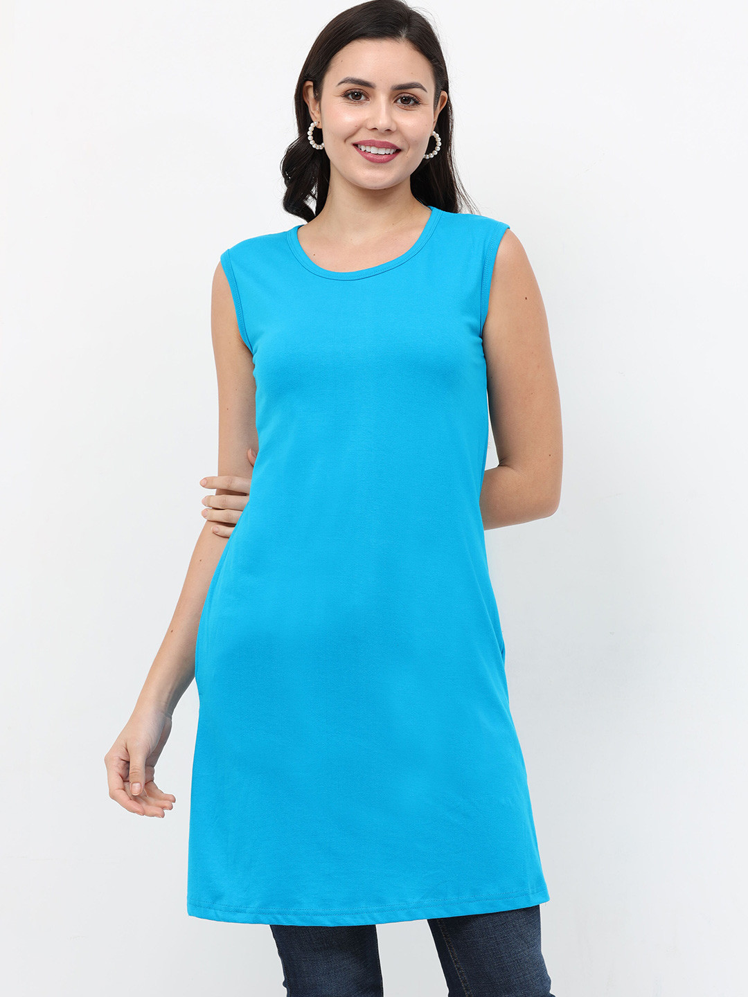 Fleximaa Blue Sleeveless Longline Top