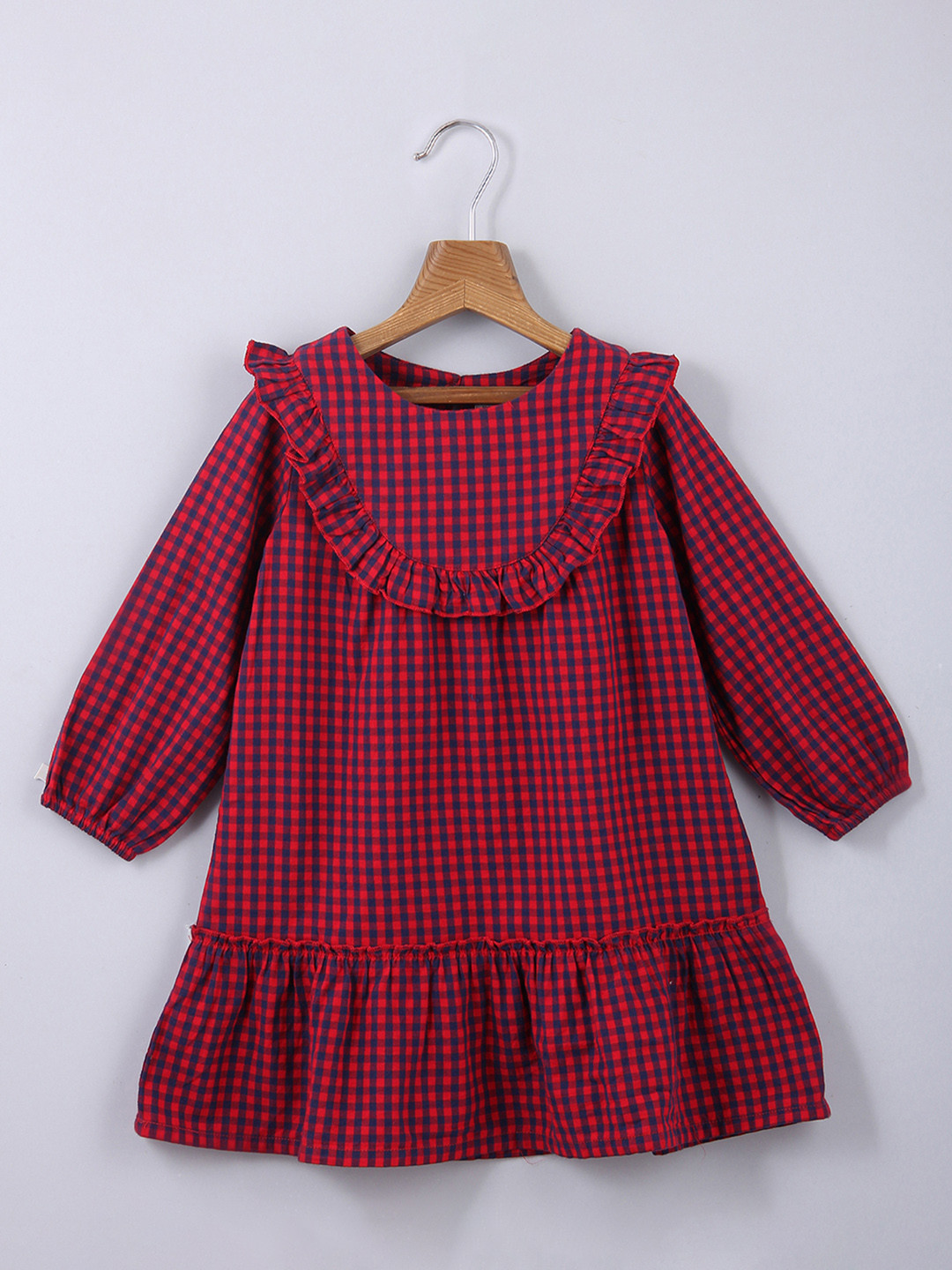 Beebay Girls Red & Blue Checked A-Line Dress