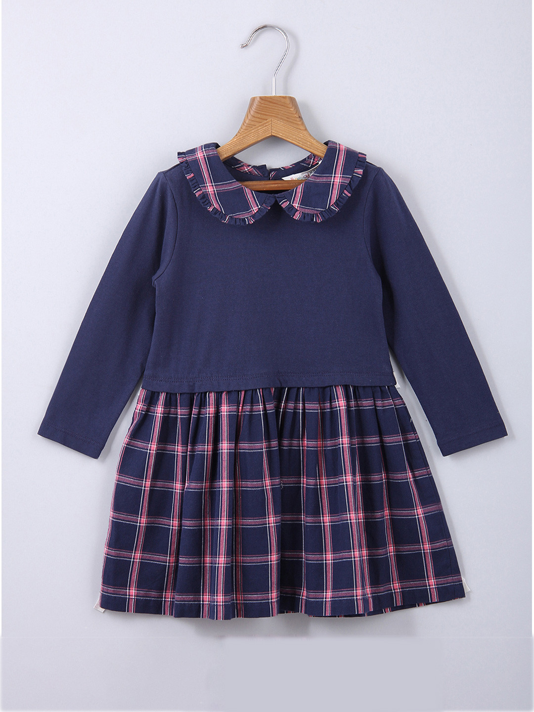 Beebay Navy Blue Checked Peter Pan Collar Dress