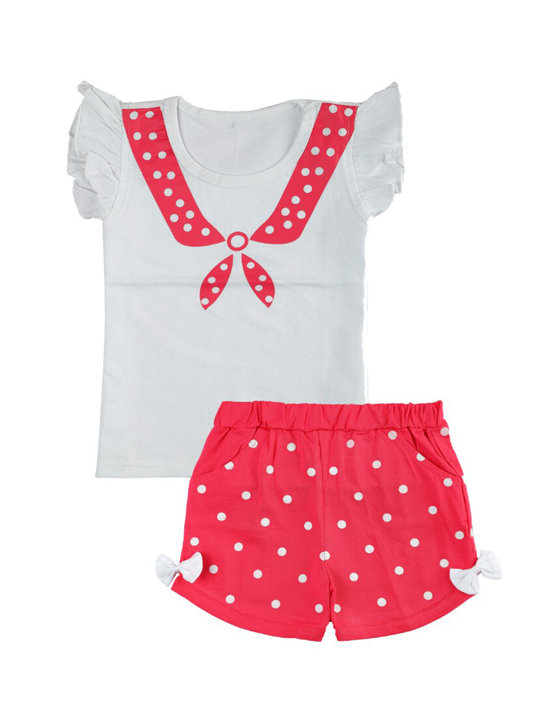 CATCUB Girls White & Red Printed Top with Shorts