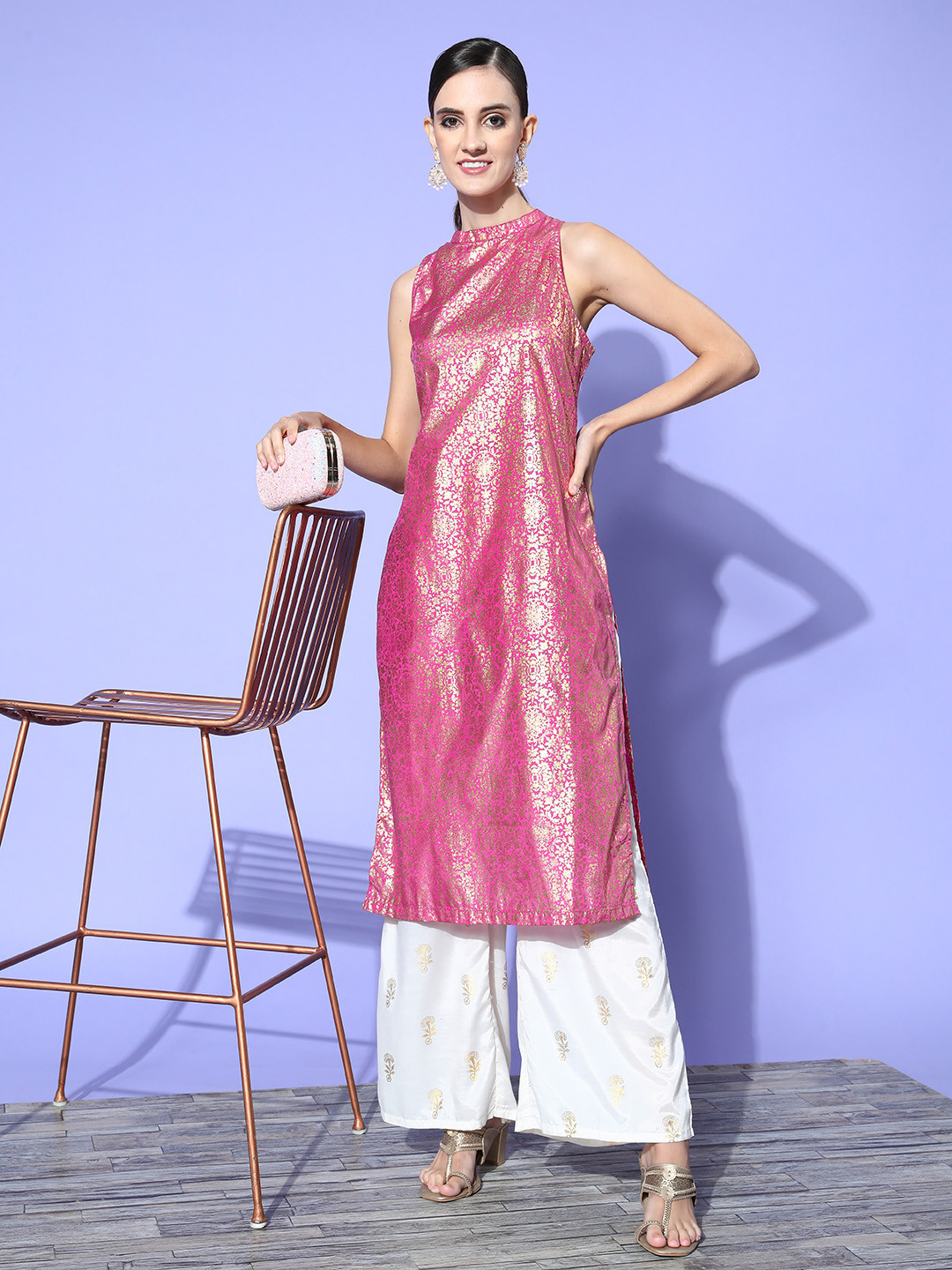 HERE&NOW Women Ethnic Motifs Polyester Hyper Texture Kurta Set