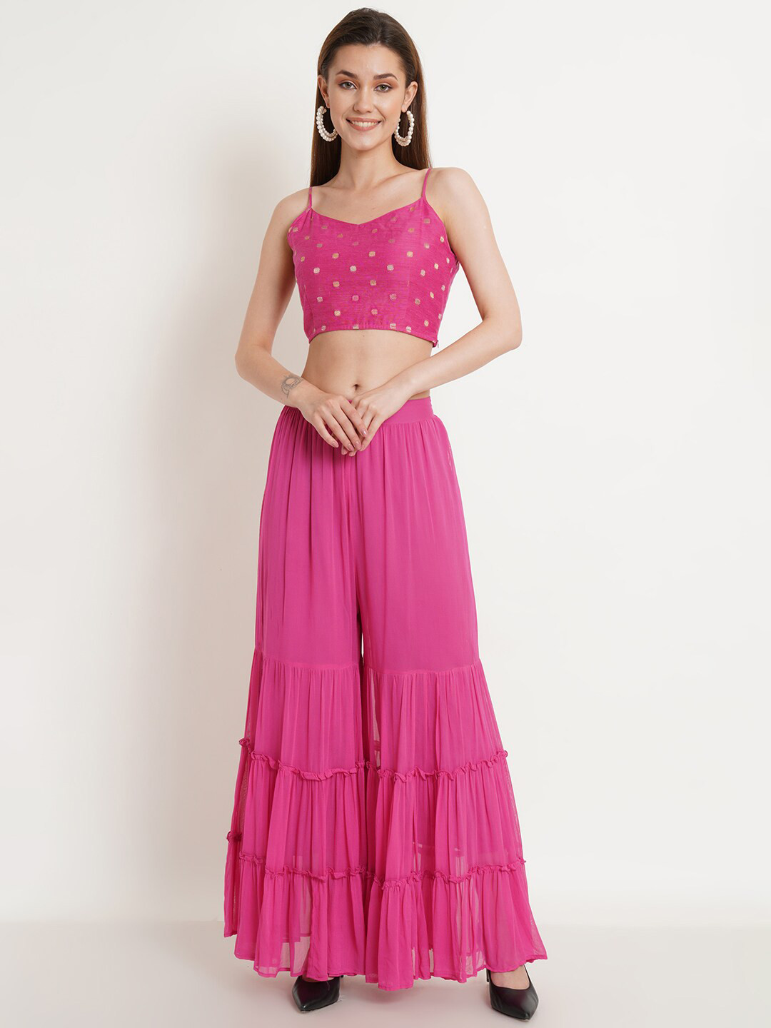 Purple State Women Pink Top with Sharara