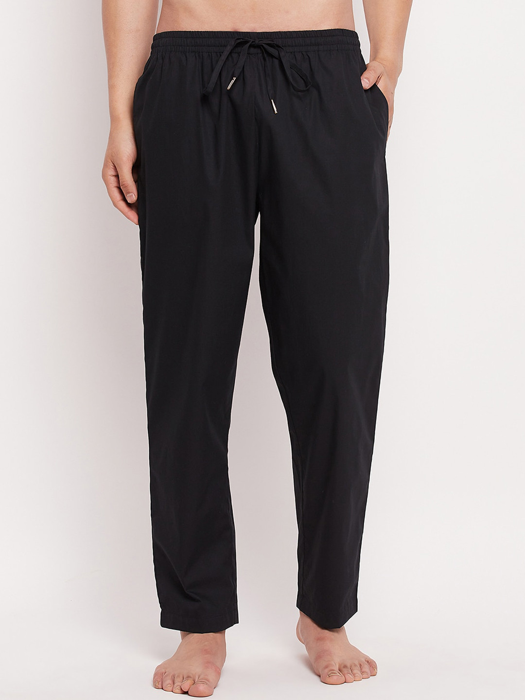 Hypernation Men Black Solid Pure Cotton lounge bottom wear