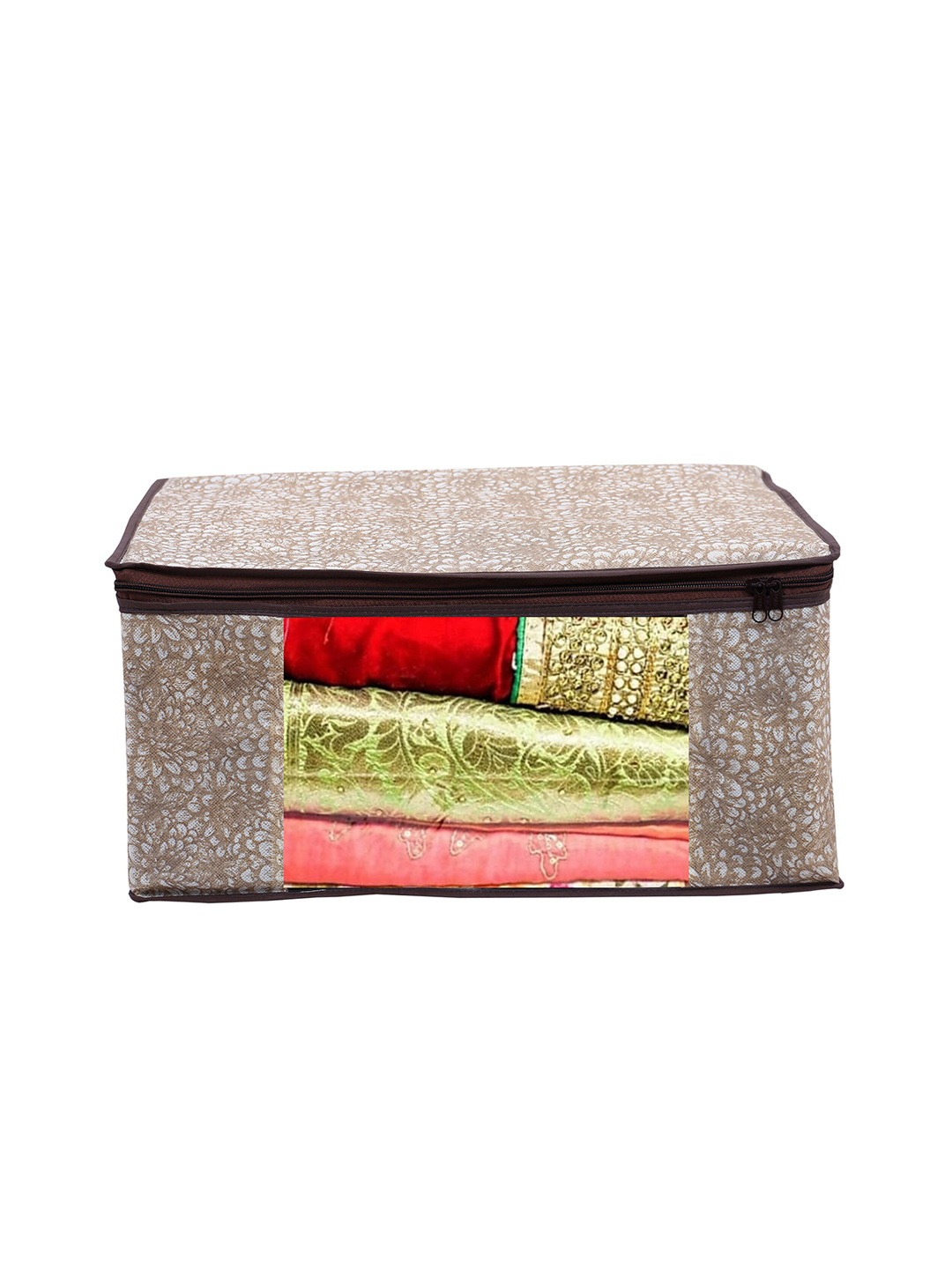 Home Fresh Brown Printed Saree Cover