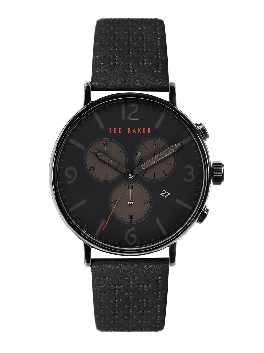 Ted Baker Men Black Patterned Dial & Leather Straps Analogue Watch BKPBAS201-Black