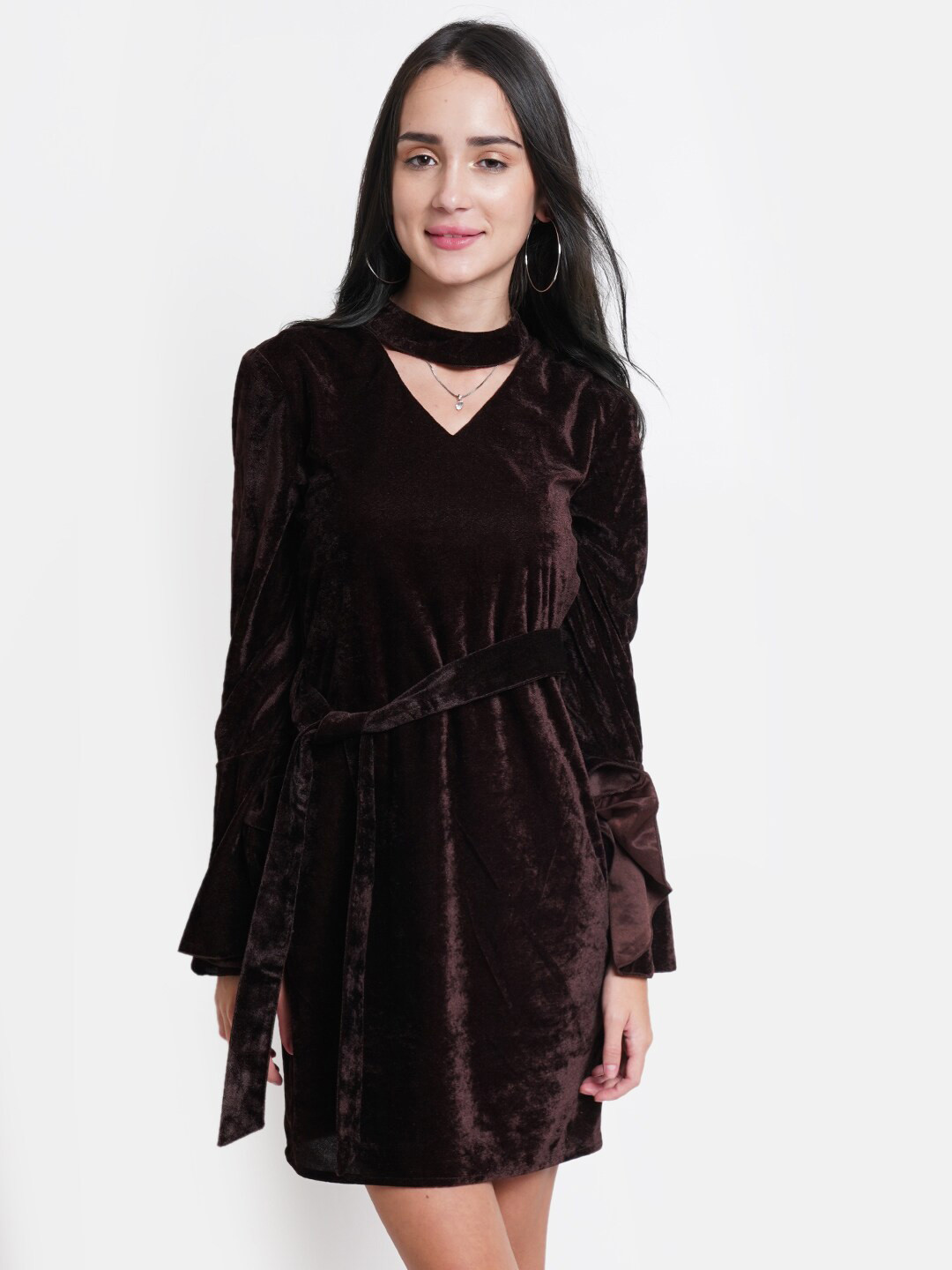 DODO & MOA Maroon Choker Neck Scuba Sheath Dress