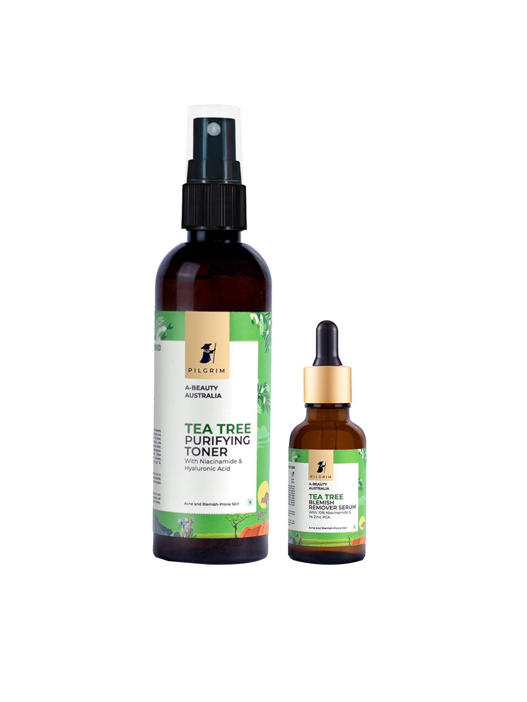Pilgrim Spot Removal Kit with 10% Niacinamide & Tea Tree Toner +  Blemish Remover Serum