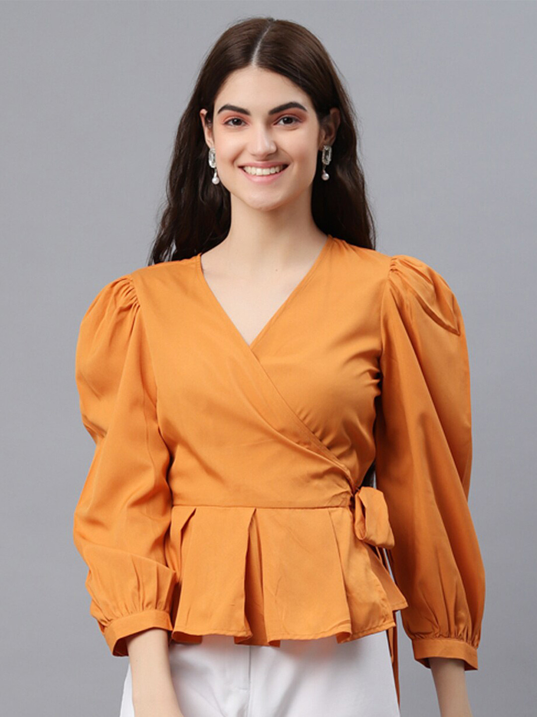 Fuchsia  Brown Crepe Wrap Top