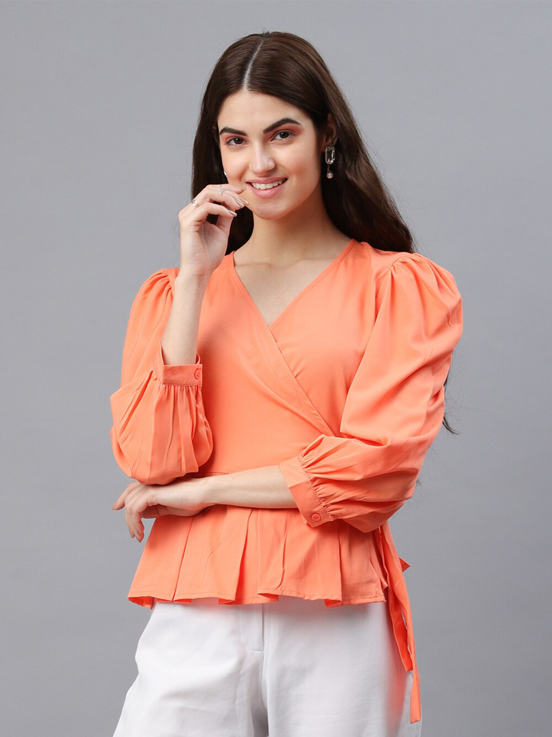 Fuchsia  Orange Crepe Wrap Top