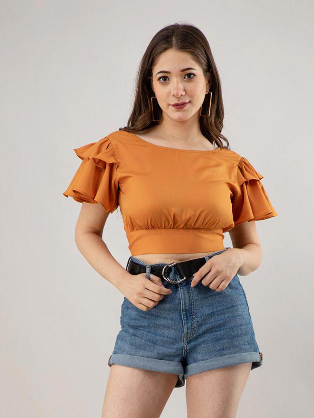 Fuchsia  Brown Crepe Crop Top
