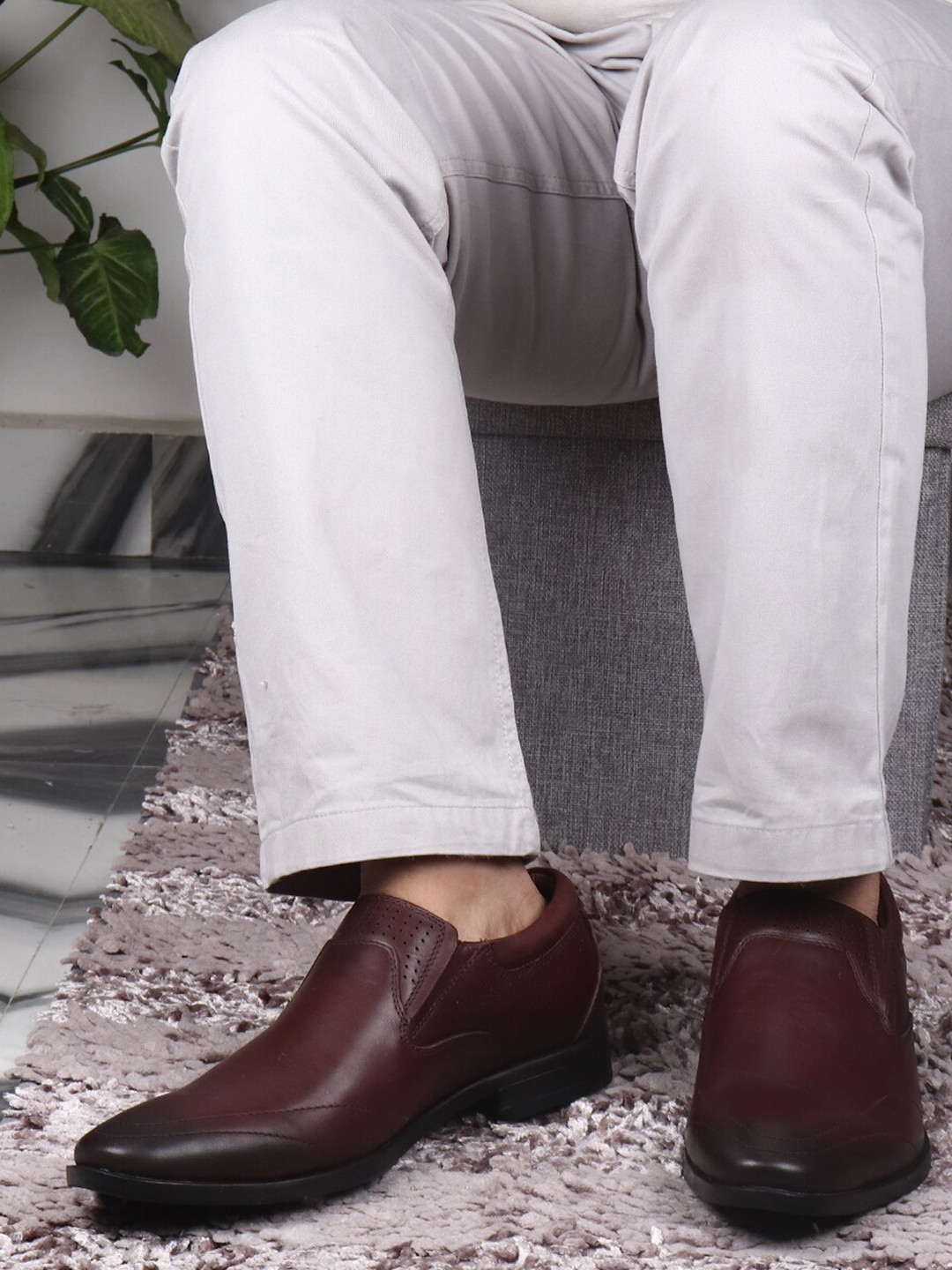 TOP BRASS Men Brown Solid Leather Formal Slip-On Shoes