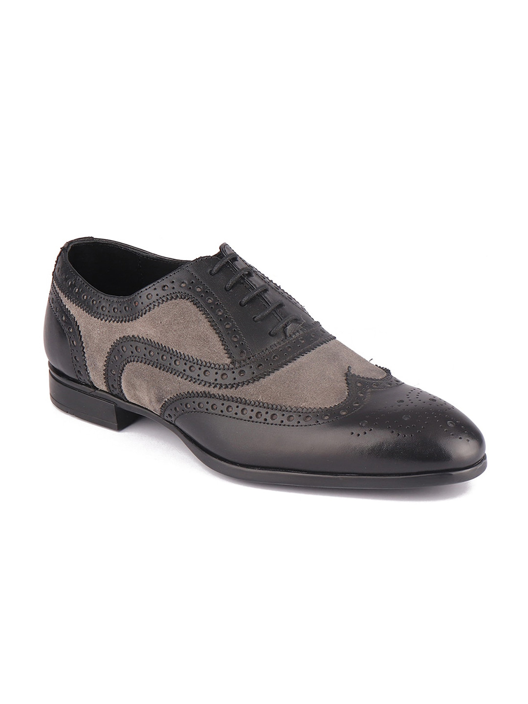 TOP BRASS Men Black & Brown Patterned Leather Formal Oxford Shoes
