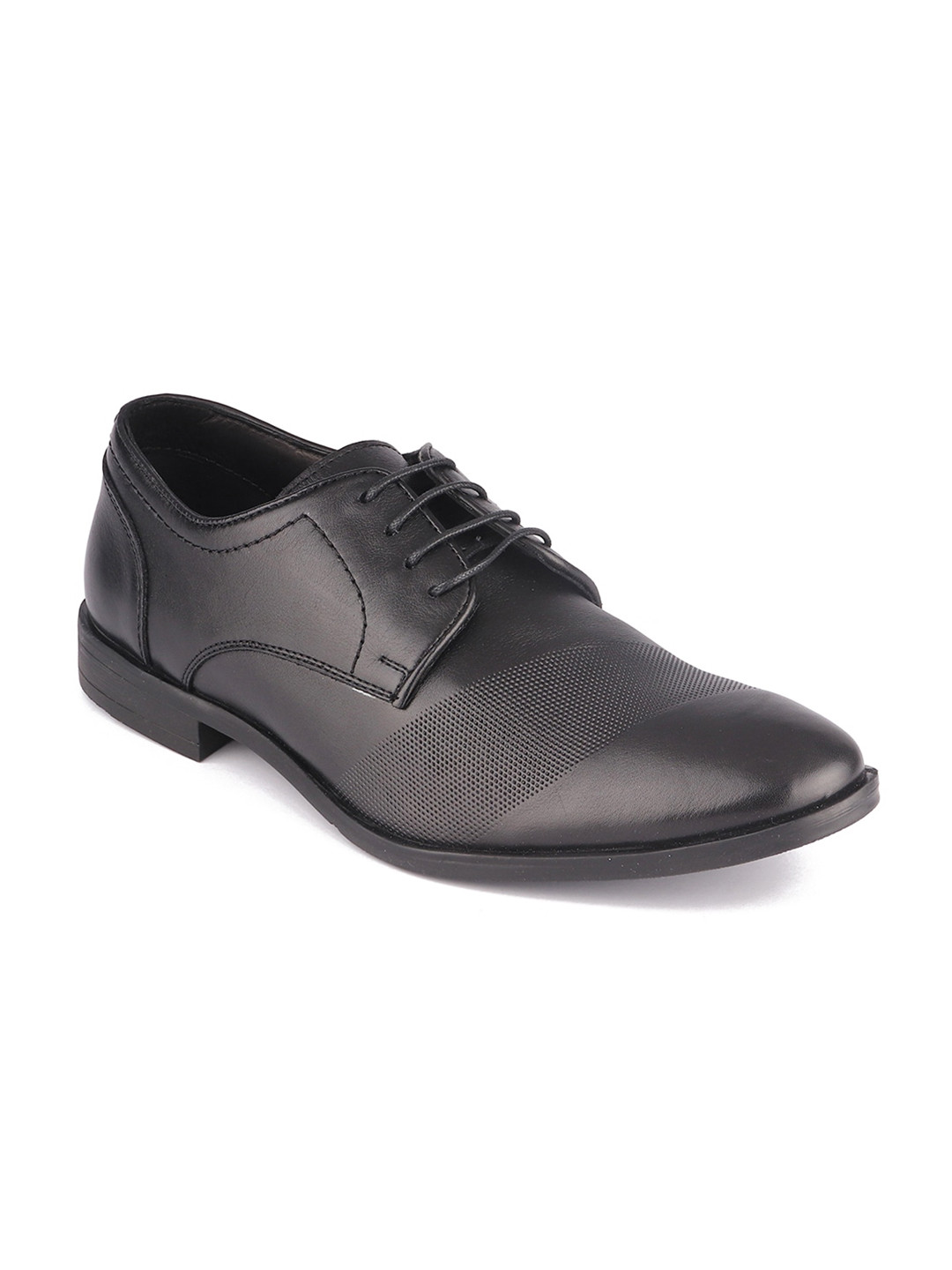 TOP BRASS Men Black Textured Leather Derby Formal Shoes