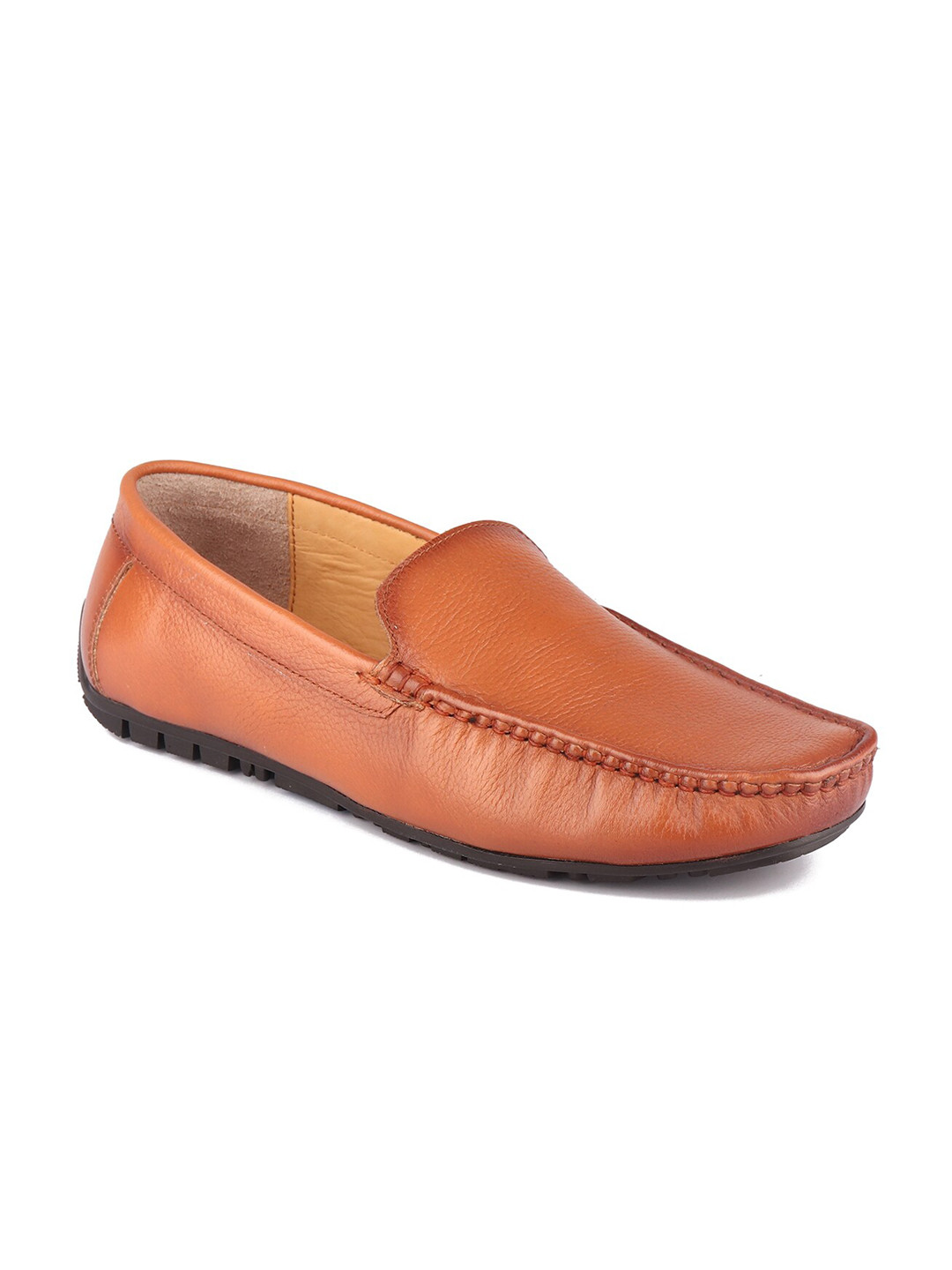 TOP BRASS Men Tan-Brown Solid Leather Formal Loafers