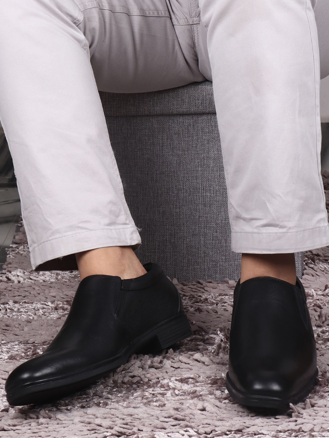 TOP BRASS Men Black Solid Genuine Leather Formal Slip-Ons